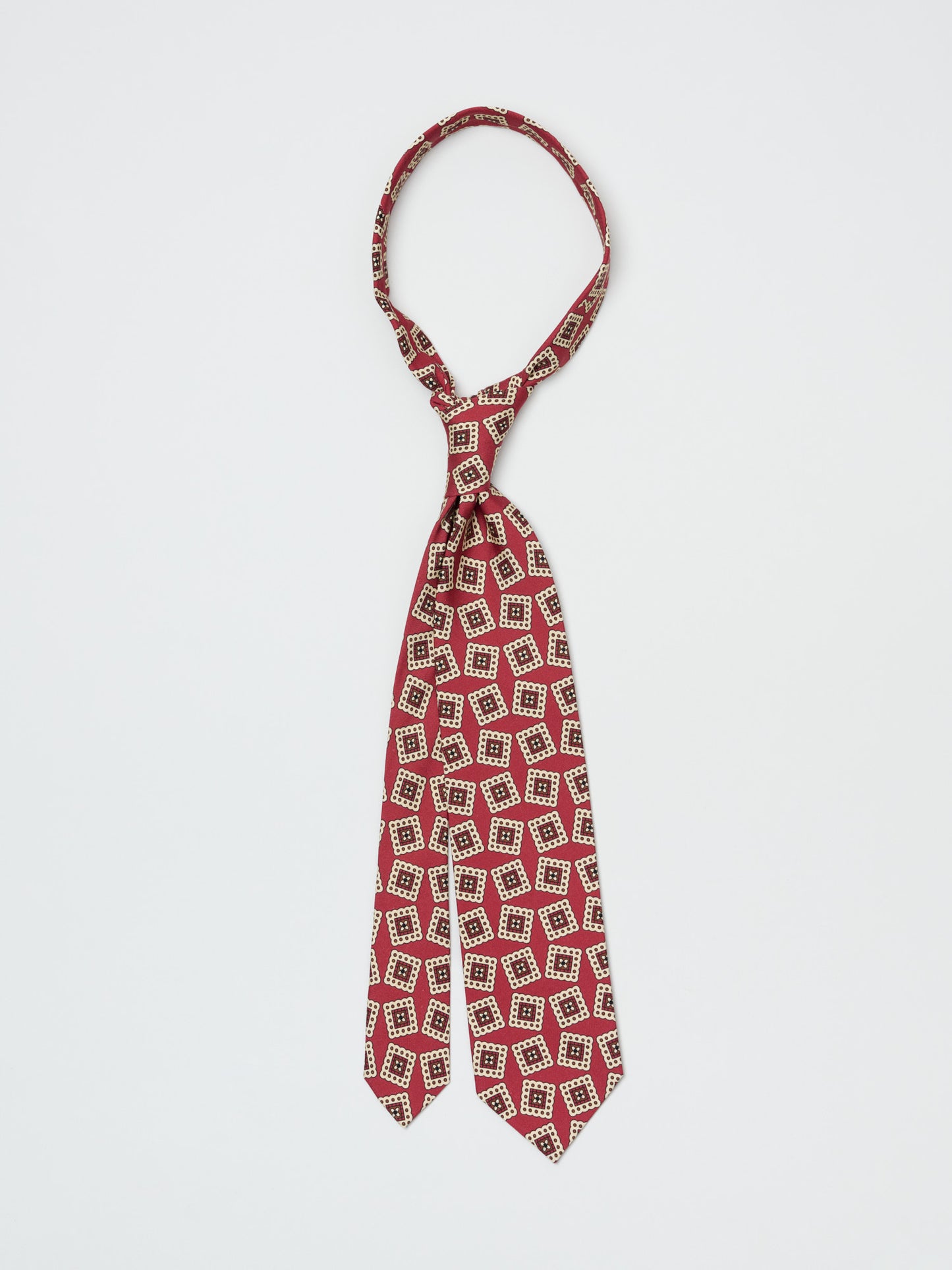Jumbled Medallion Habotai Silk Tie, Red
