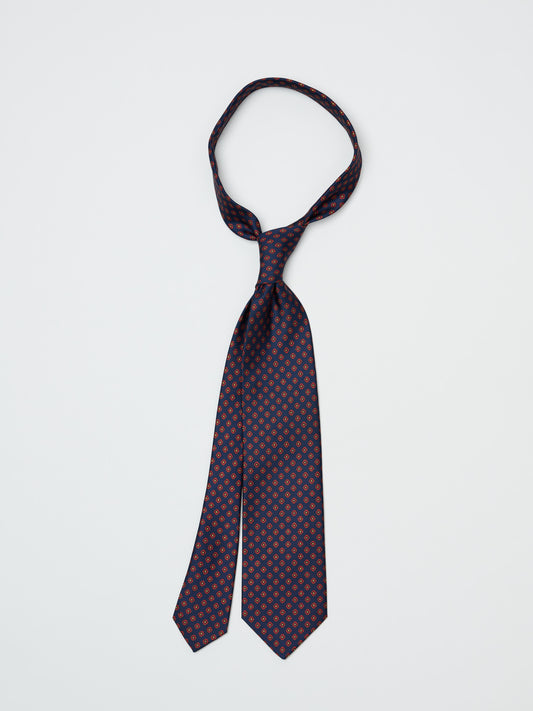 Square Flowers Pattern Silk Tie, Navy