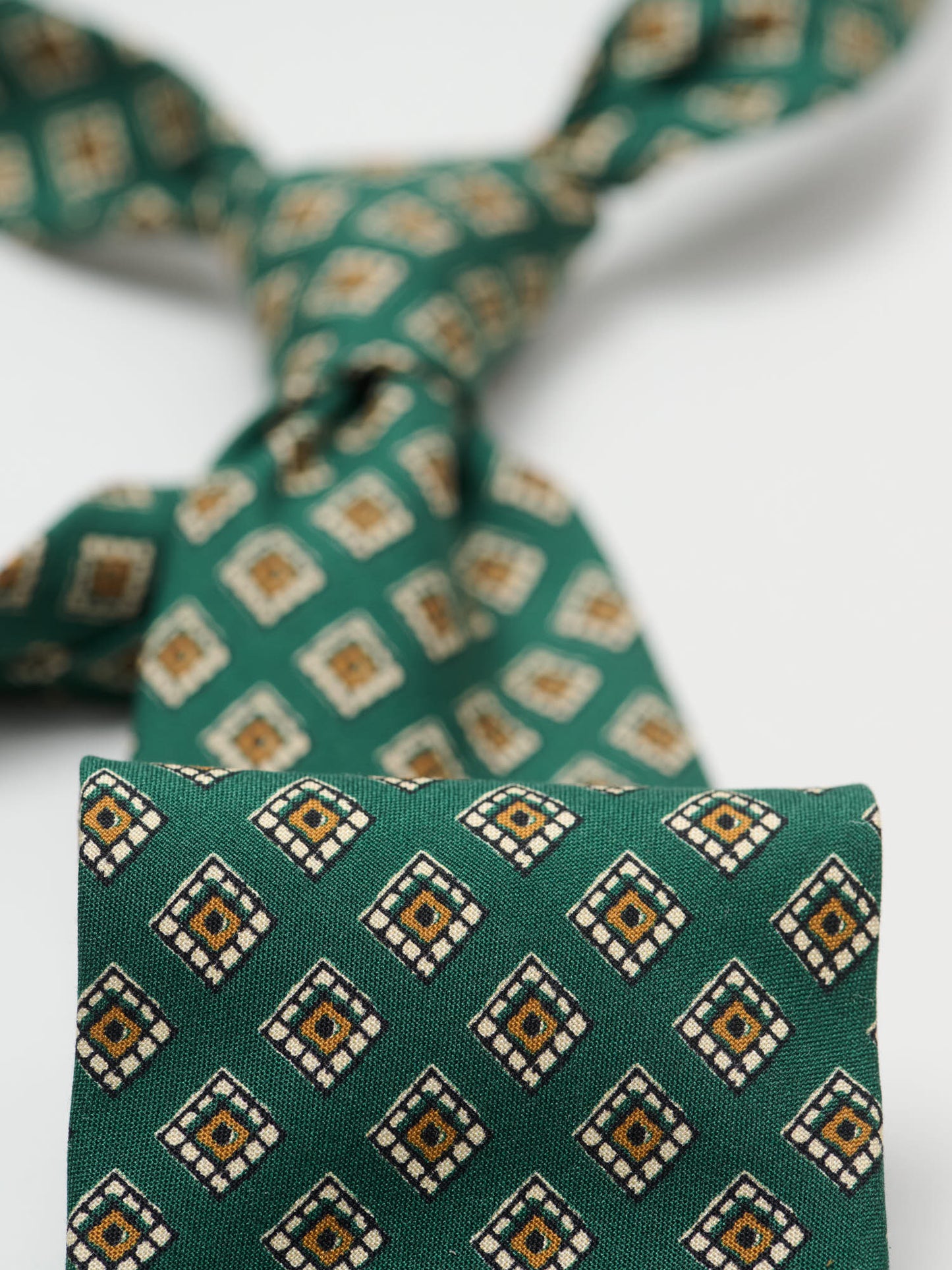 Tile Medallion Habotai Silk Tie, Green
