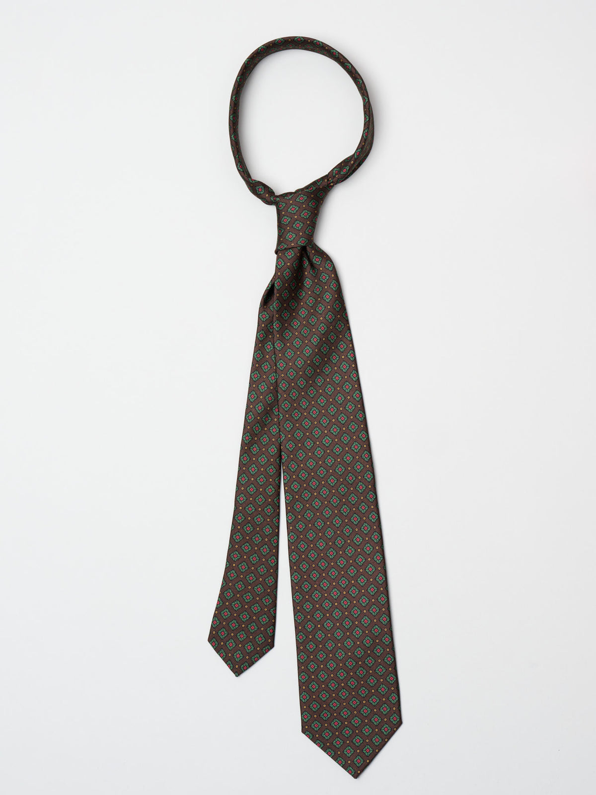 Mini Squares Dot Print Silk Self-Tipped Tie, Brown