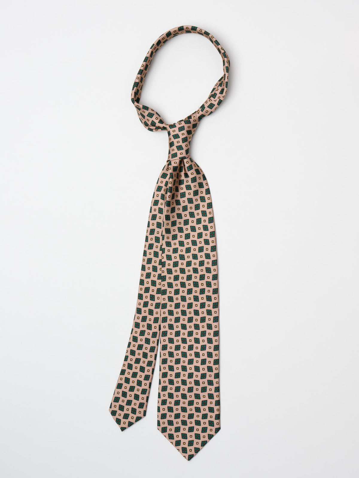 Mini Diamond Dot Pattern Silk Tie, Beige & Green