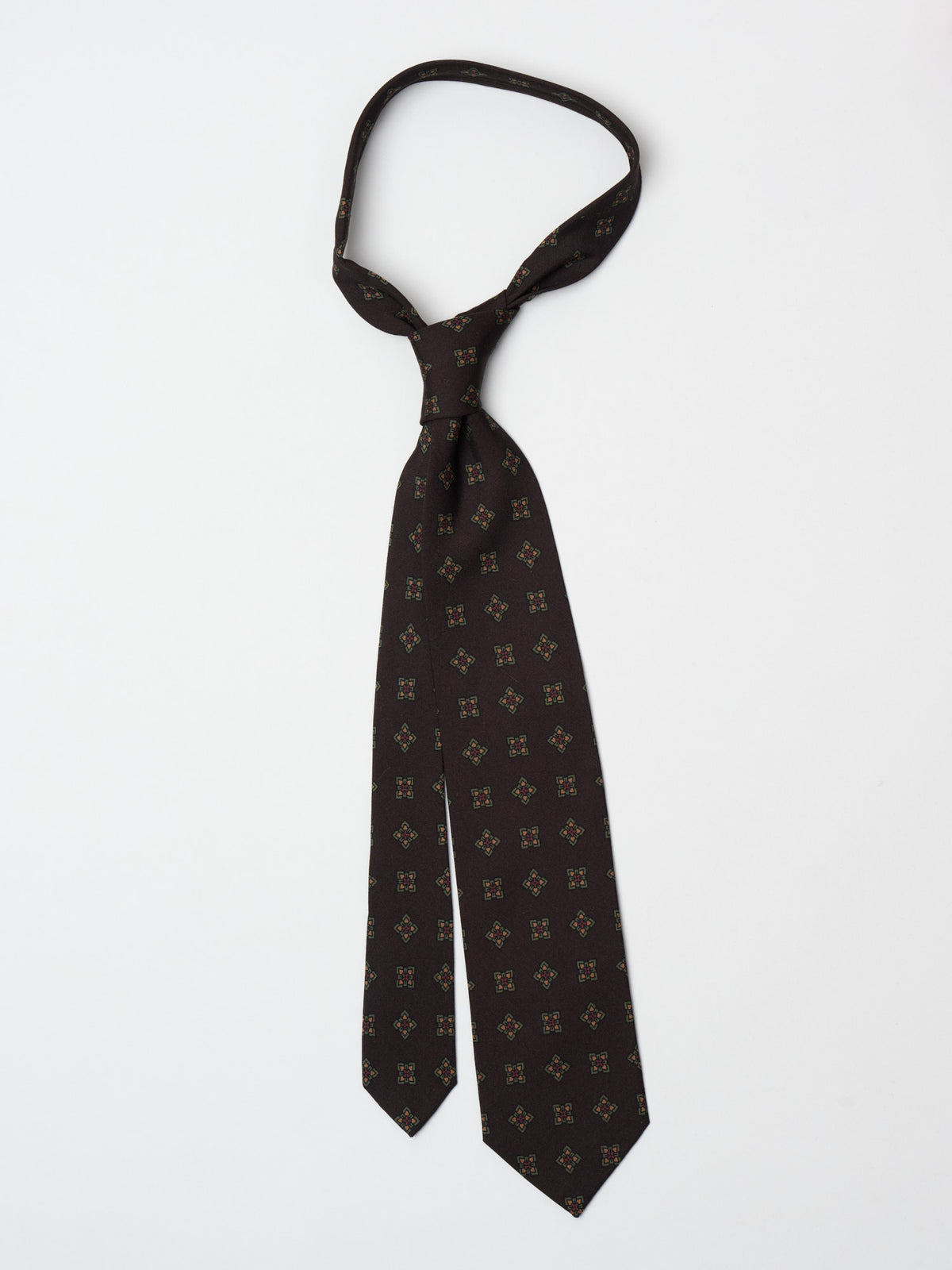 Geo Flowers Jumble Silk Tie, Brown & Green