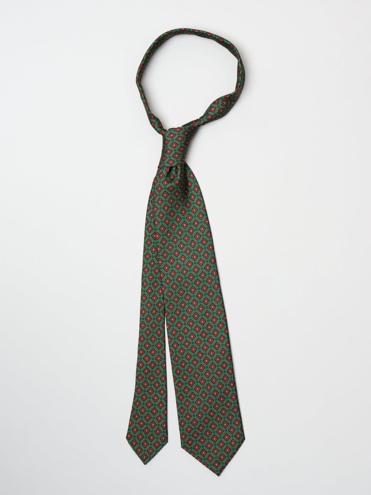 Mini Squares Dot Print Silk Self-Tipped Tie, Green