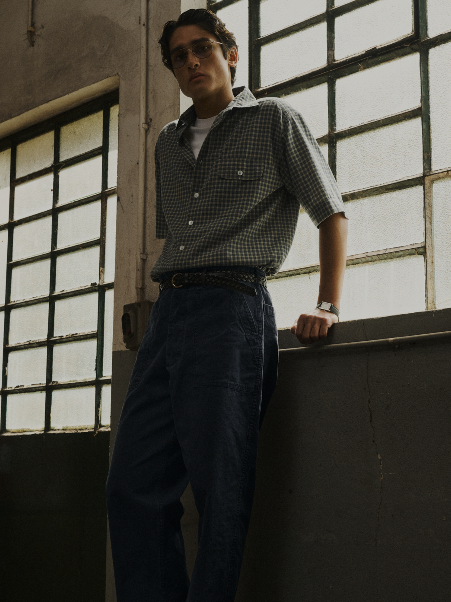 Off Duty Short Sleeve Shirt, Dobby Nonna Check, Blue/Beige/Ecru