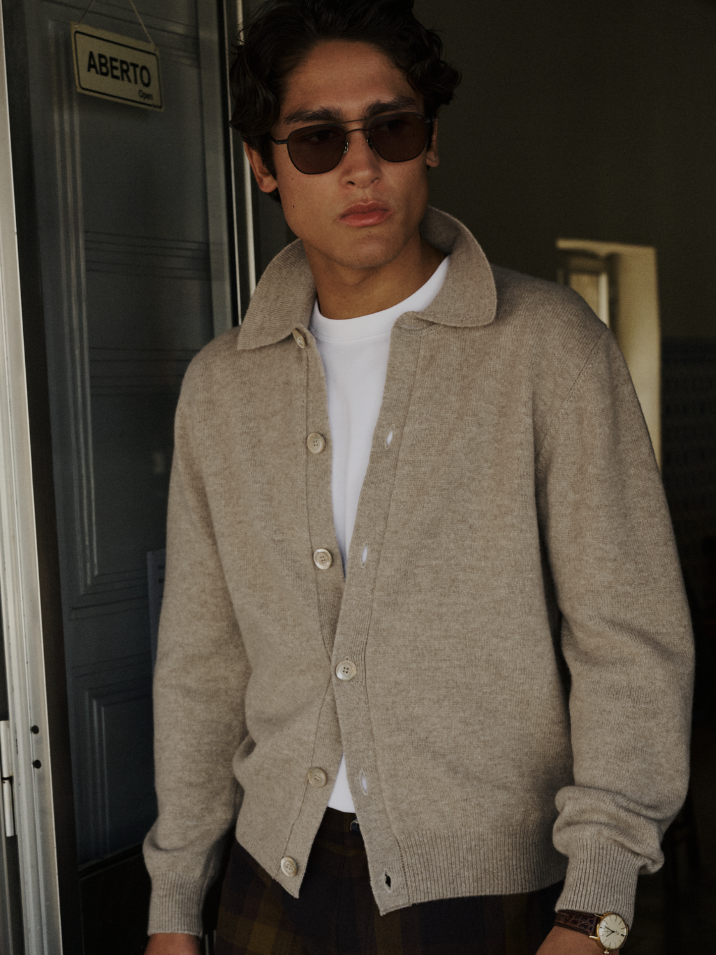 Polo Cardigan, Light Oat Melange