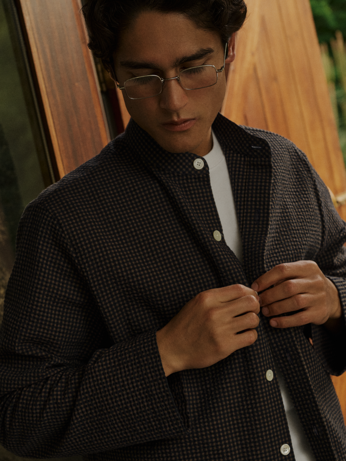 PJ Trouser, Seersucker Check, Navy/Khaki/Green