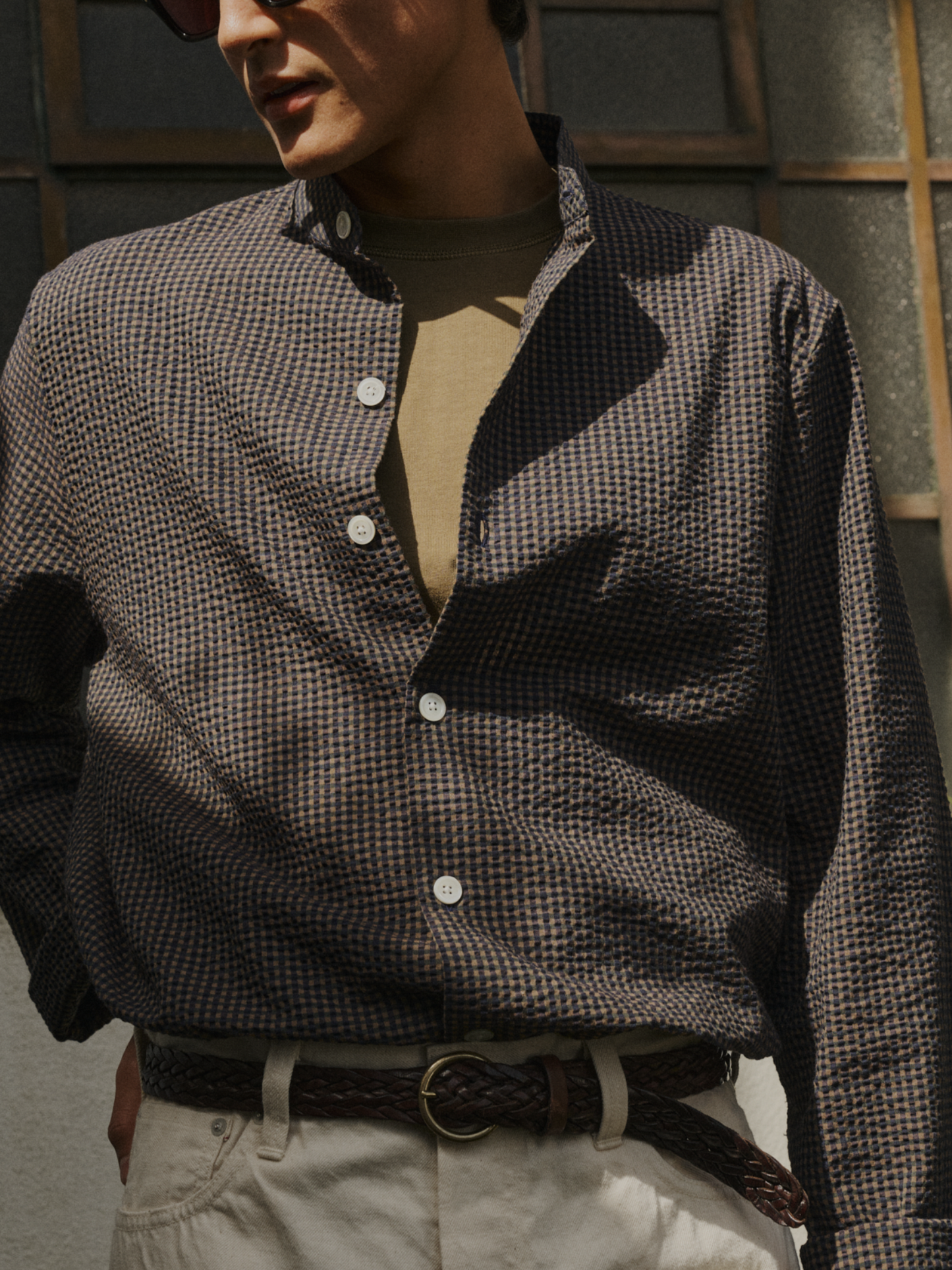 PJ Shirt, Seersucker Check, Navy/Khaki/Green