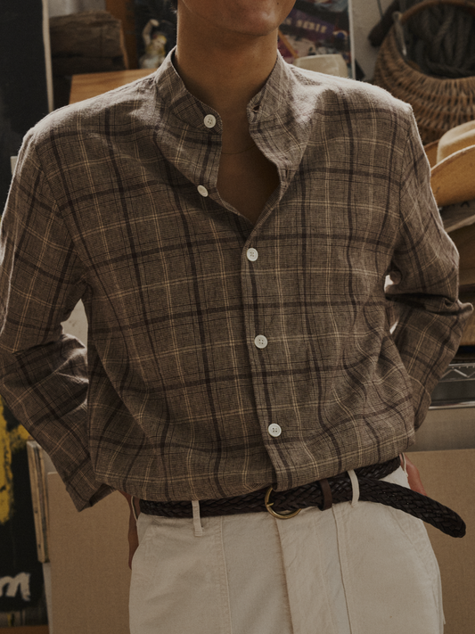 PJ Shirt, Big Check, Brown/Ecru