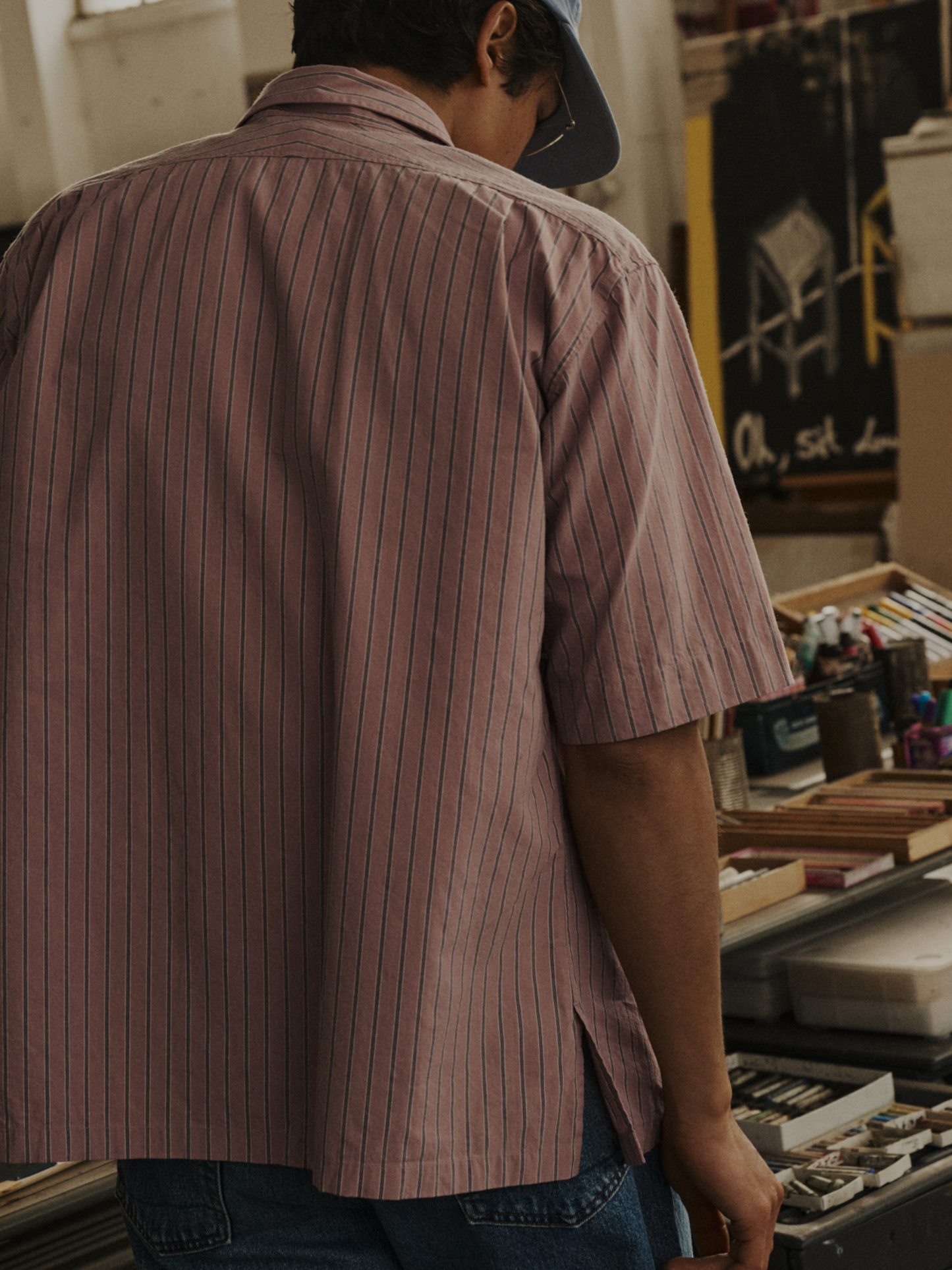 Off Duty Short Sleeve Shirt, Awning Stripe, Soft Pink