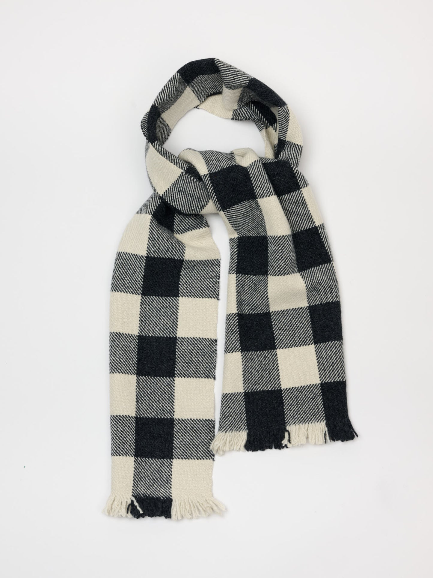 Oversized Gingham Scarf Geelong Lambswool, Charcoal & Ecru