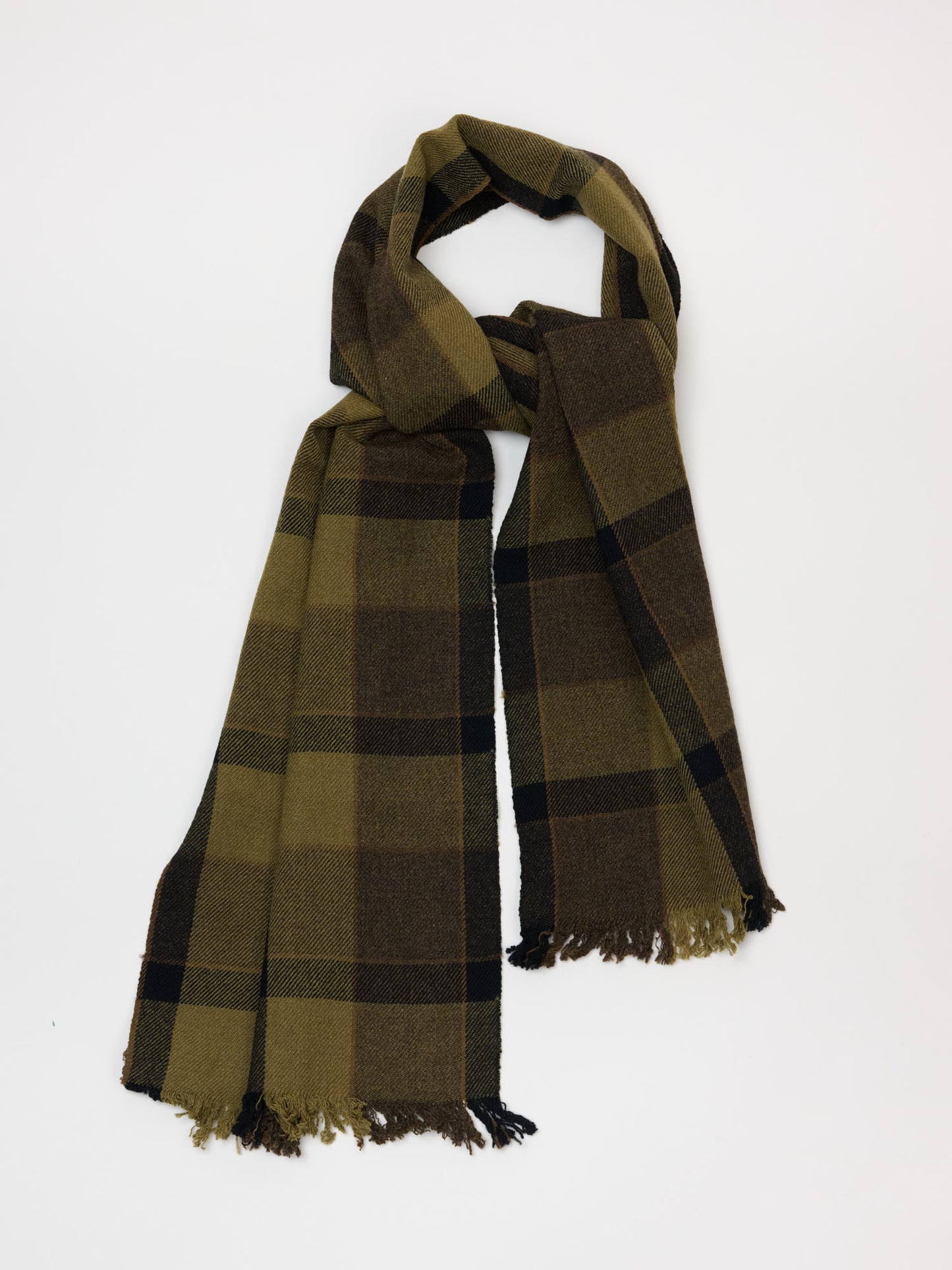 Offset Check Scarf Lambswool, Khaki & Bark