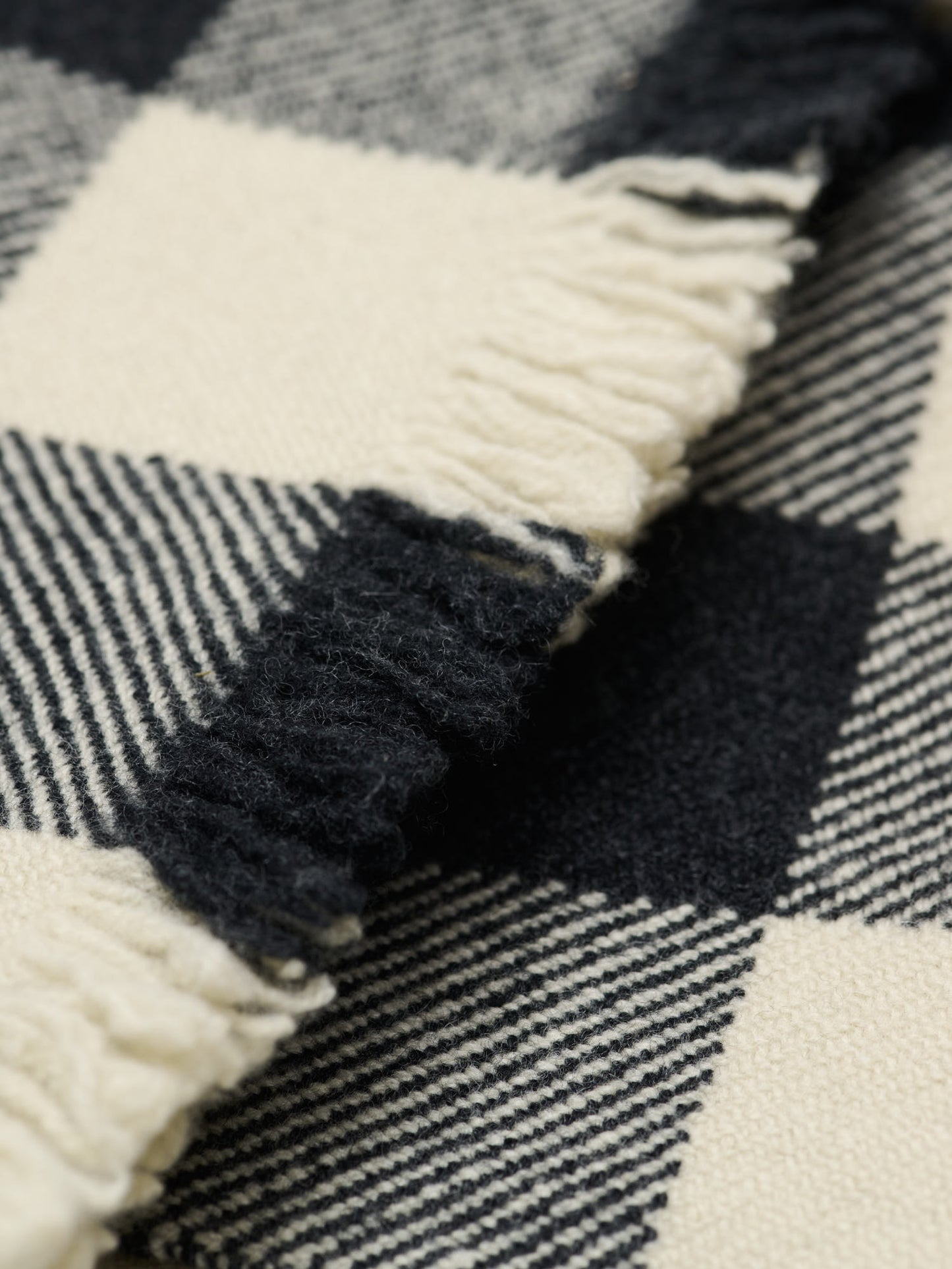 Oversized Gingham Scarf Geelong Lambswool, Charcoal & Ecru