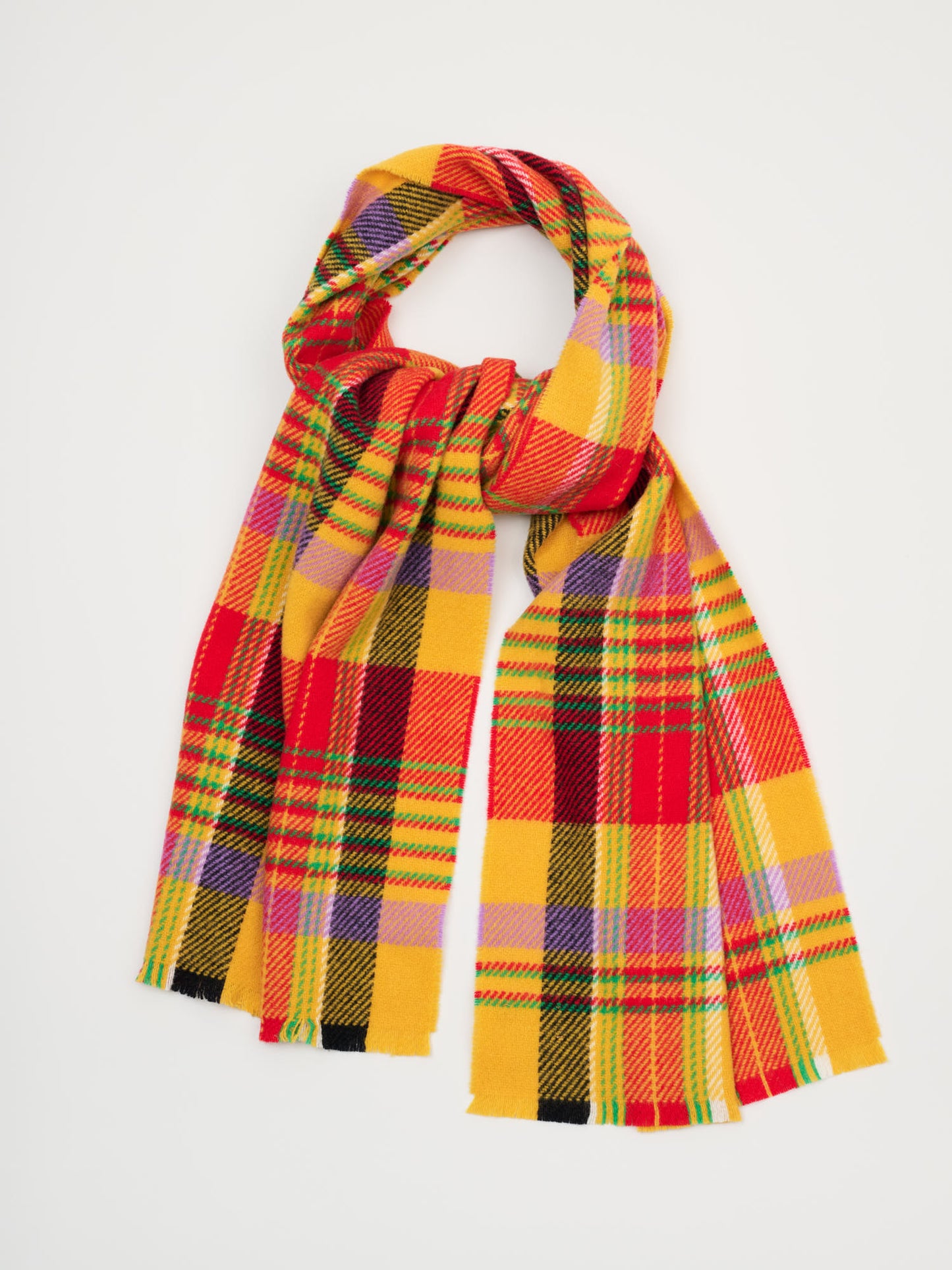 Check Woollen Rectangle Scarf, Orange & Yellow