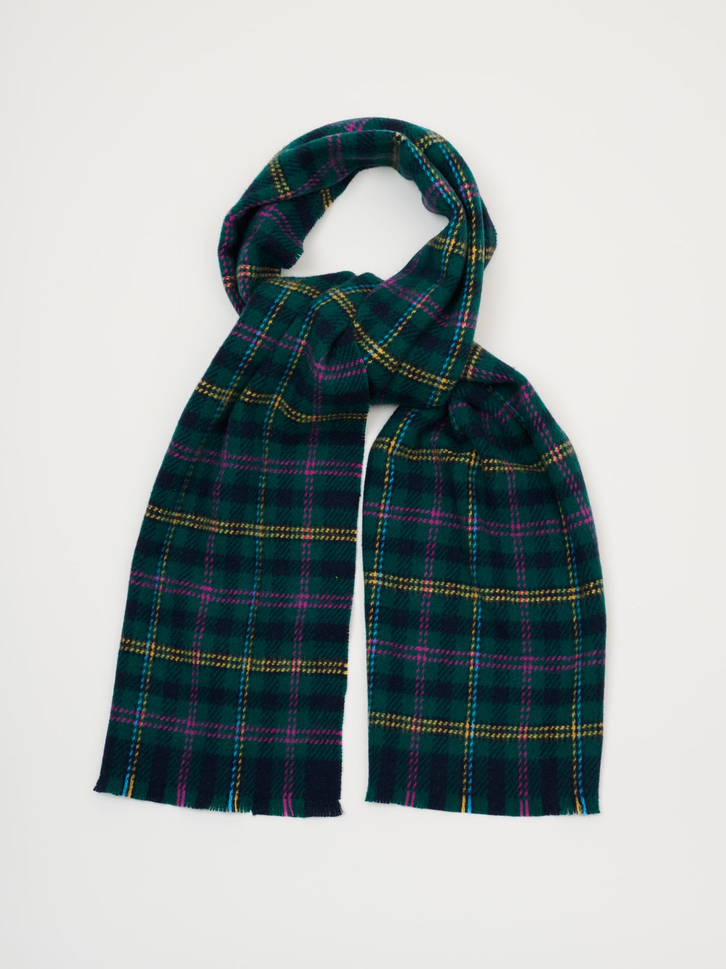 Check Woollen Rectangle Scarf, Green & Navy