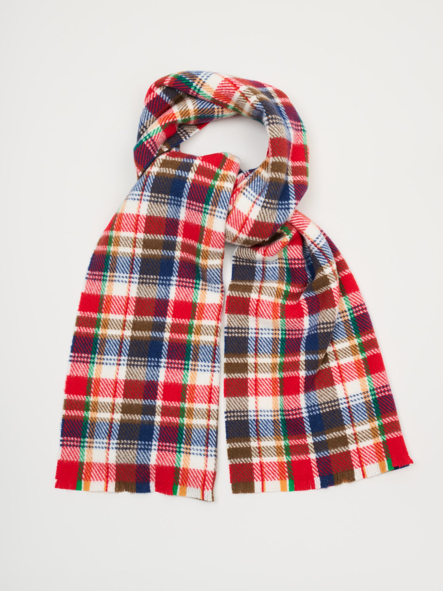 Check Woollen Rectangle Scarf, Red Brown & Blue