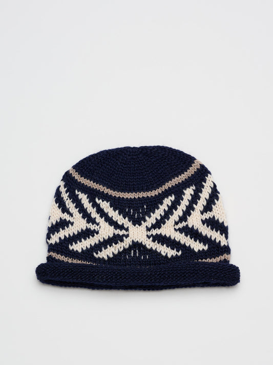 Wool Jacquard Beanie, Navy