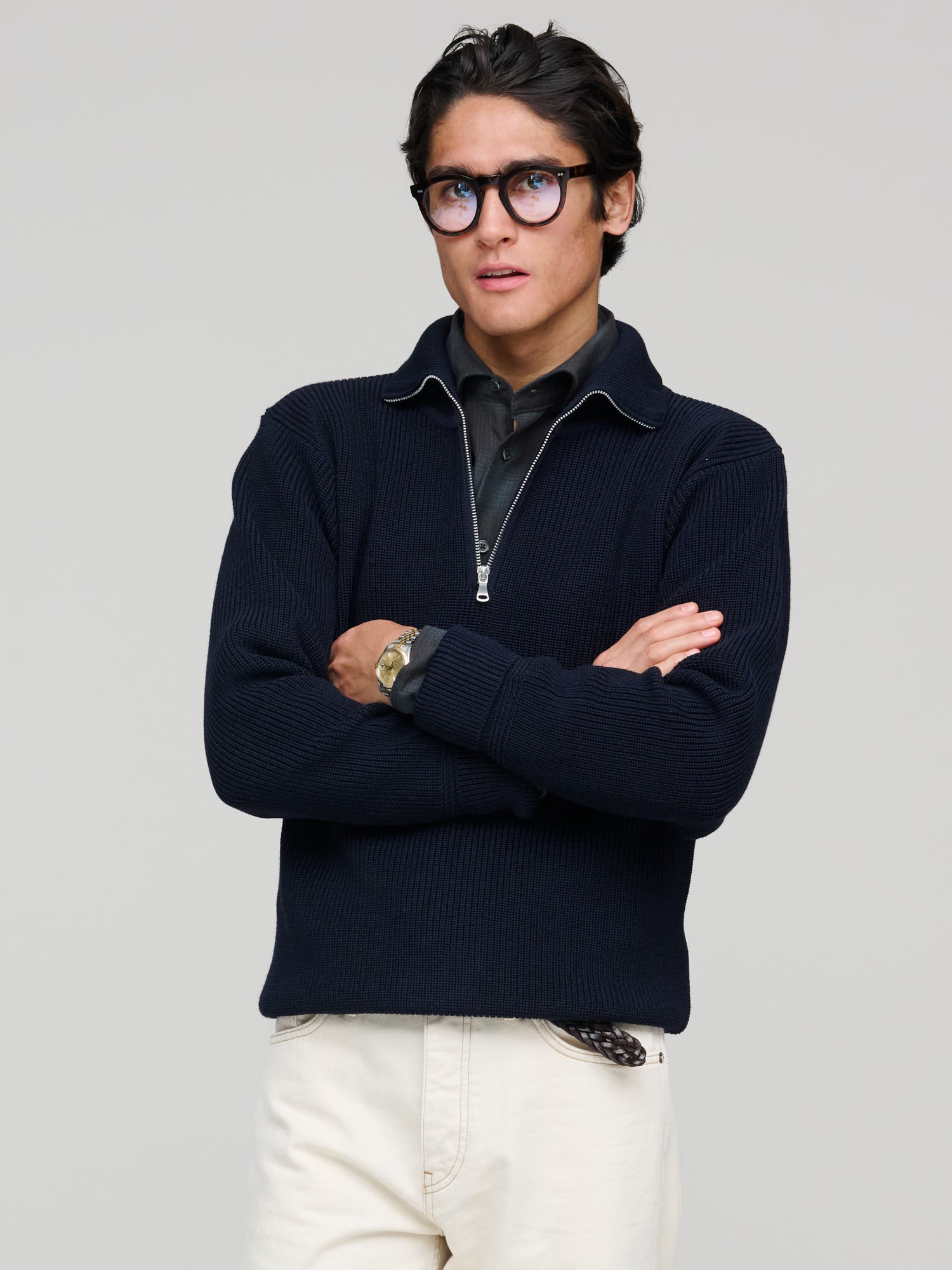 ニット+セーター SATUR Button up sailor half knit zip-up SATUR | 세터 | 버튼업 세일러 하프 니트 집업 크림
