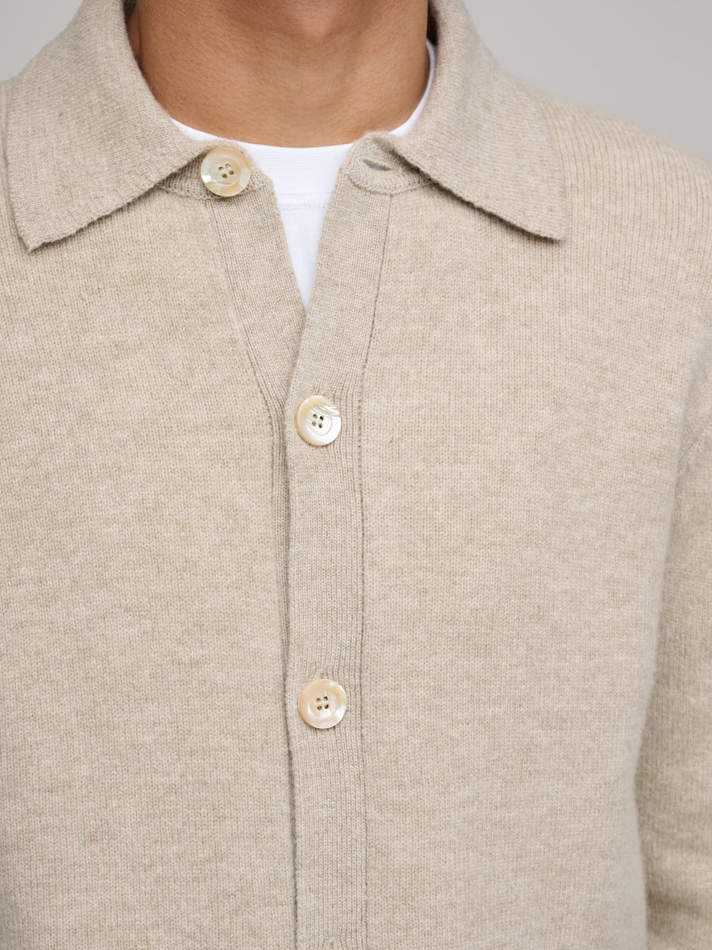 Polo Cardigan, Light Oat Melange