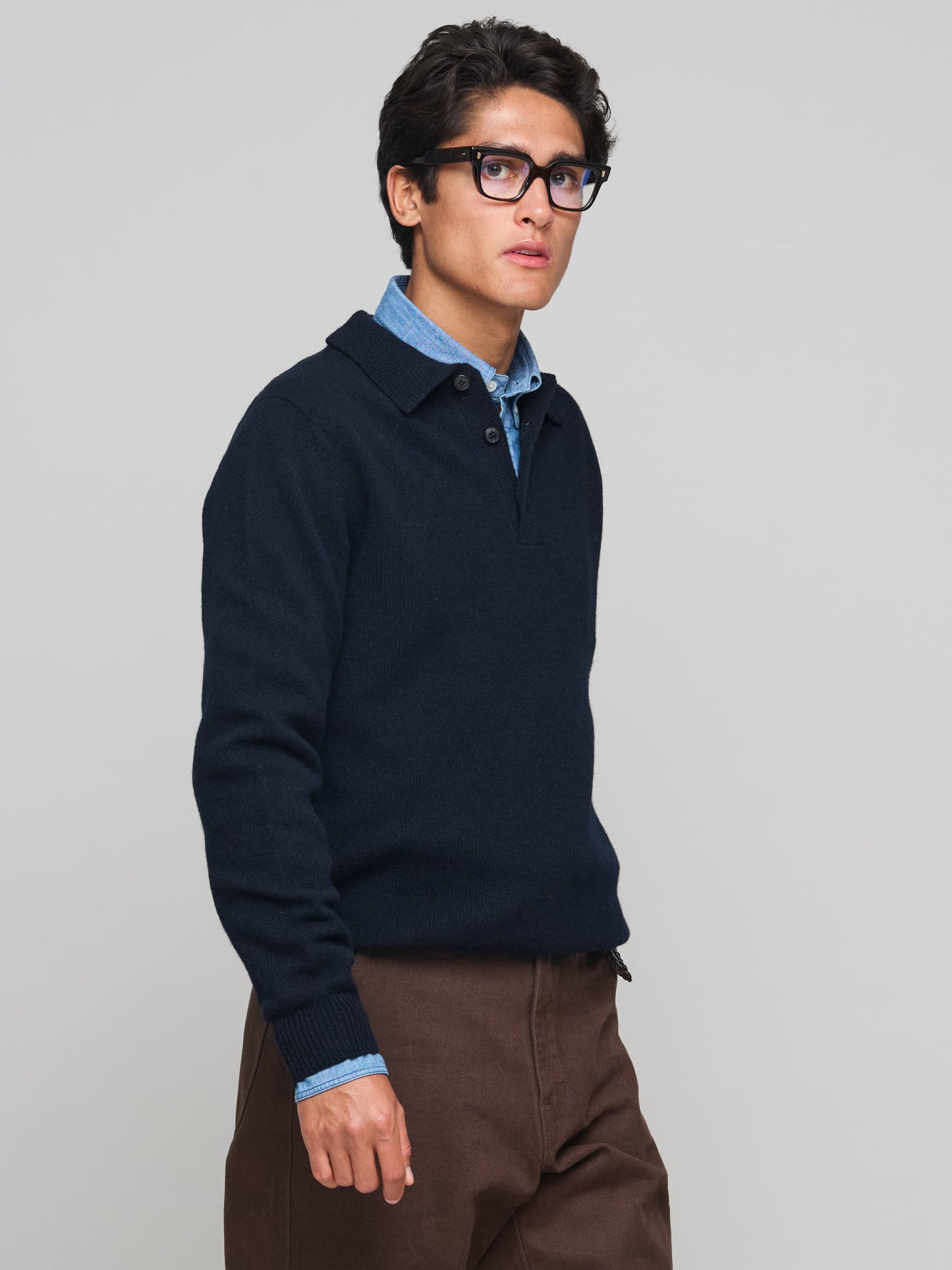 Lambswool Polo Shirt, Dark Navy