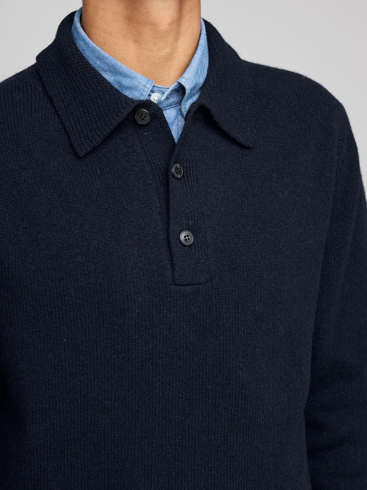 Lambswool Polo Shirt, Dark Navy