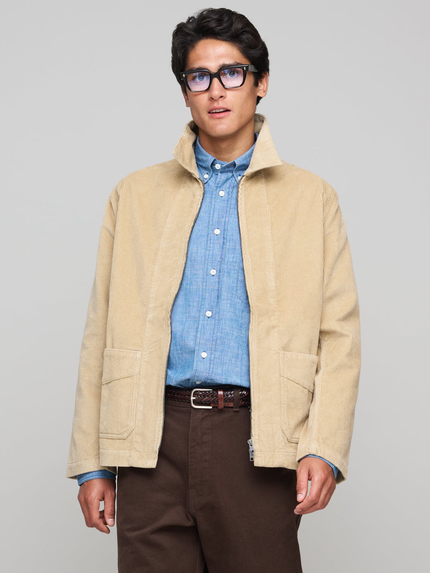 Wide Corduroy Zip Jacket, Beige