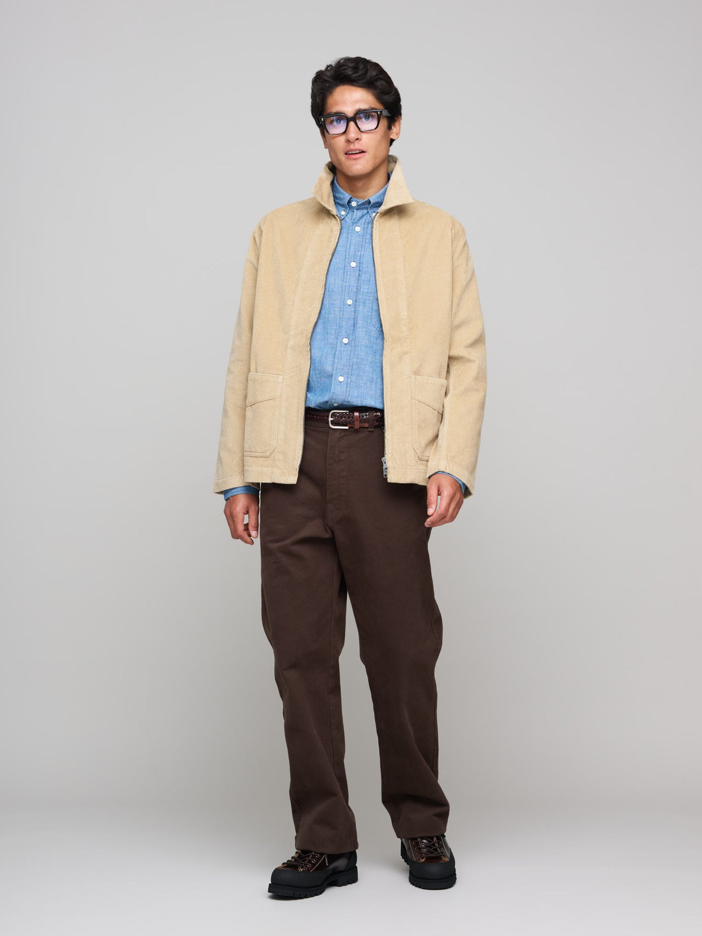 Wide Corduroy Zip Jacket, Beige