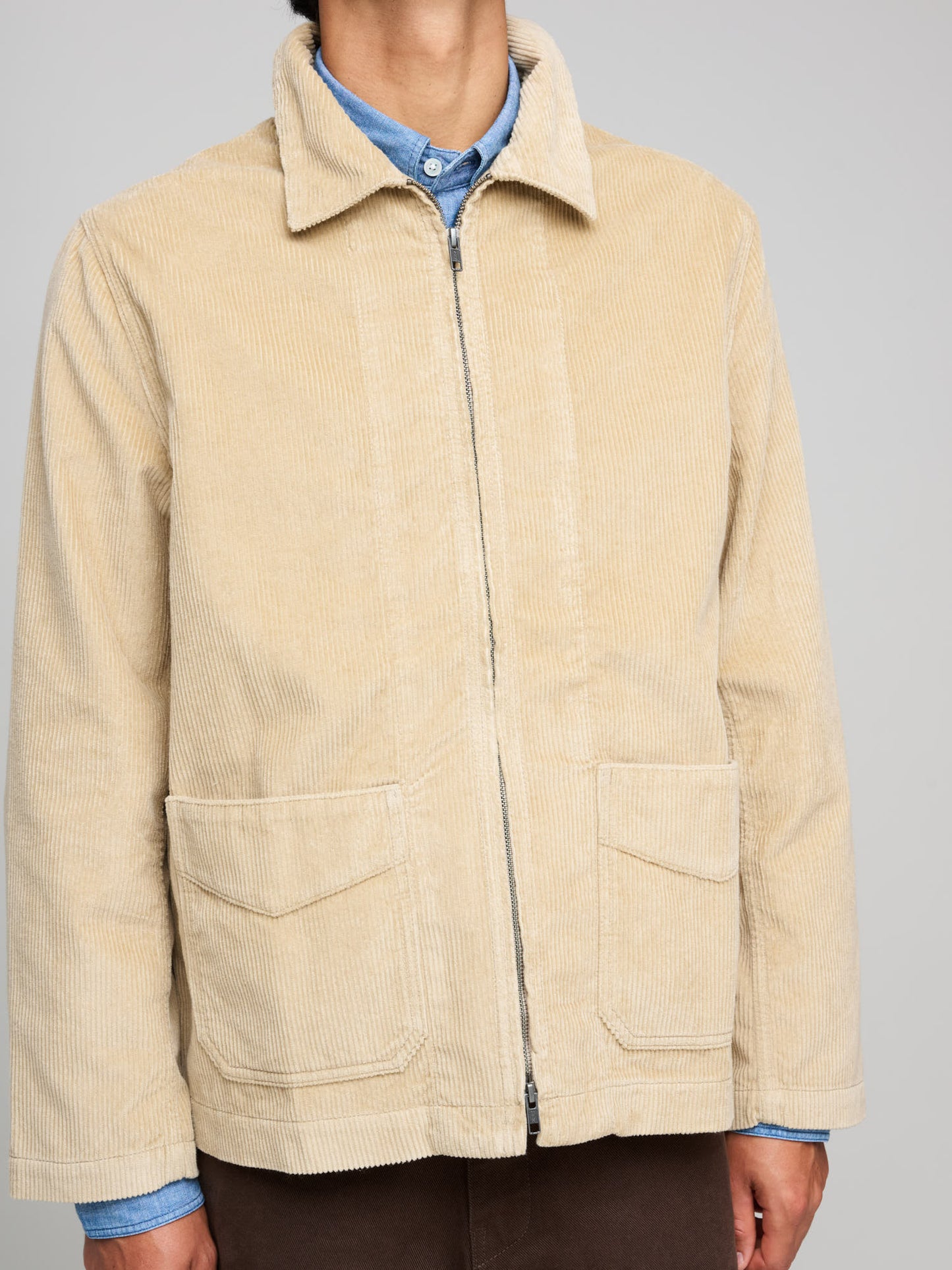 Wide Corduroy Zip Jacket, Beige