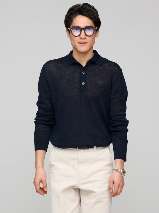 Pevaron Alafin Knitted Polo, Navy