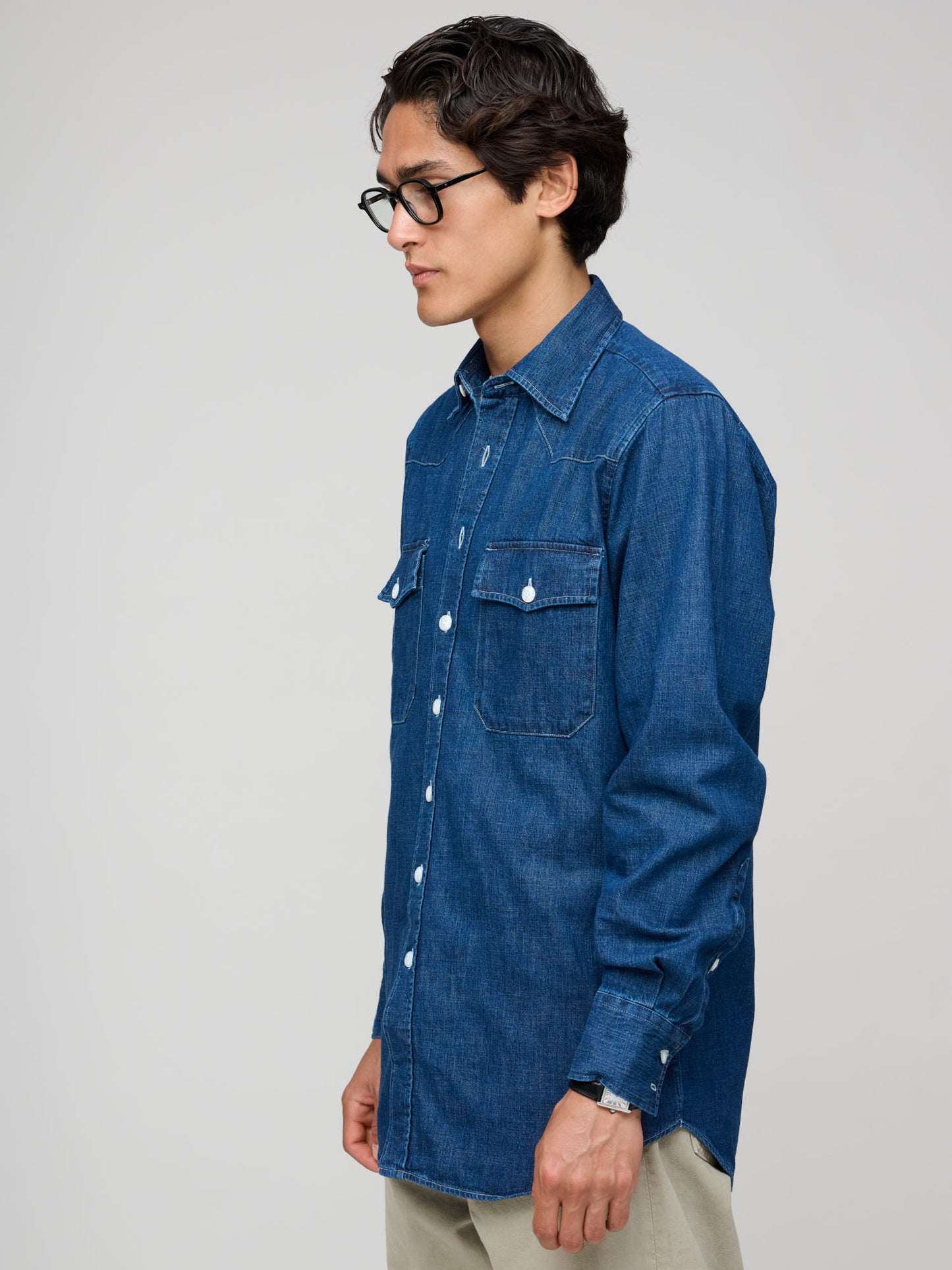 Light Denim Western Shirt, Stone Wash