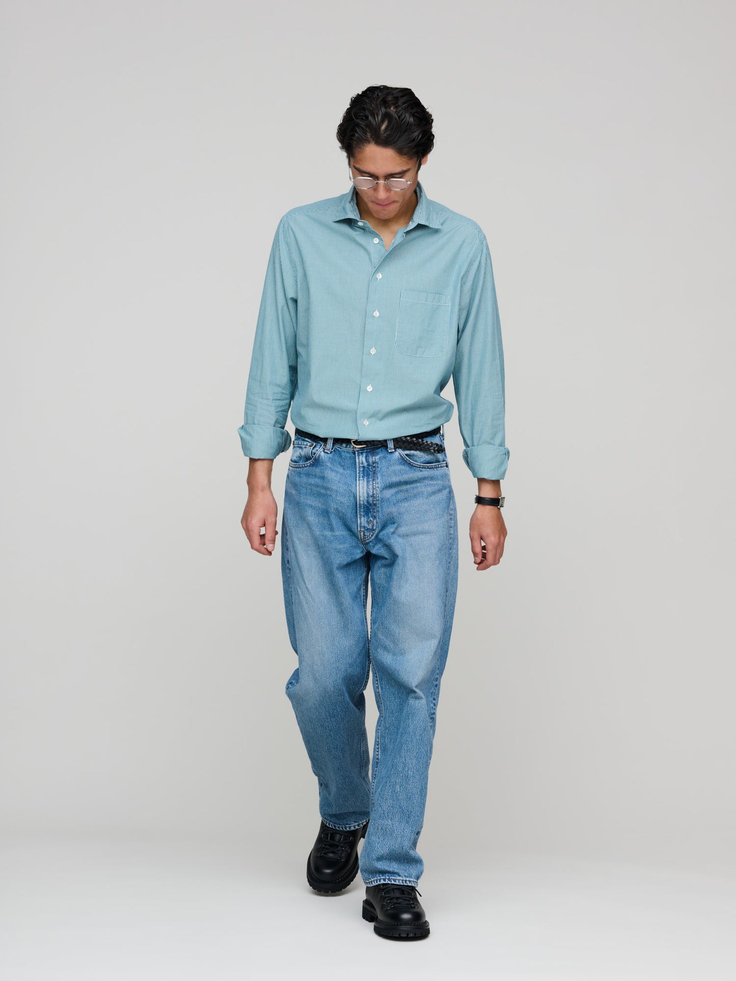 Soft Spread Collar Shadow Stripe, Grass Green & Navy