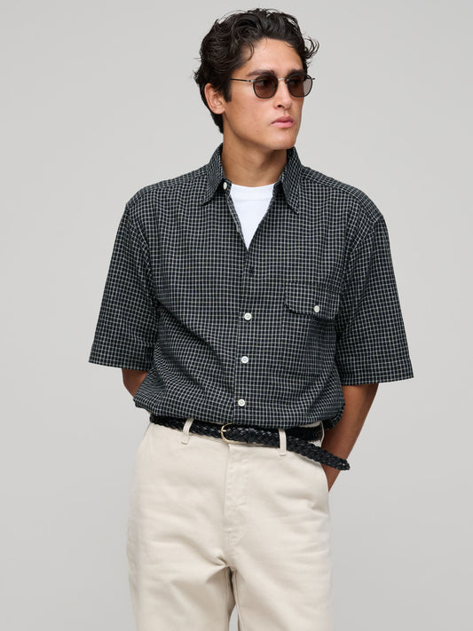 Off Duty Short Sleeve Shirt, Windowpane Check, Black/White