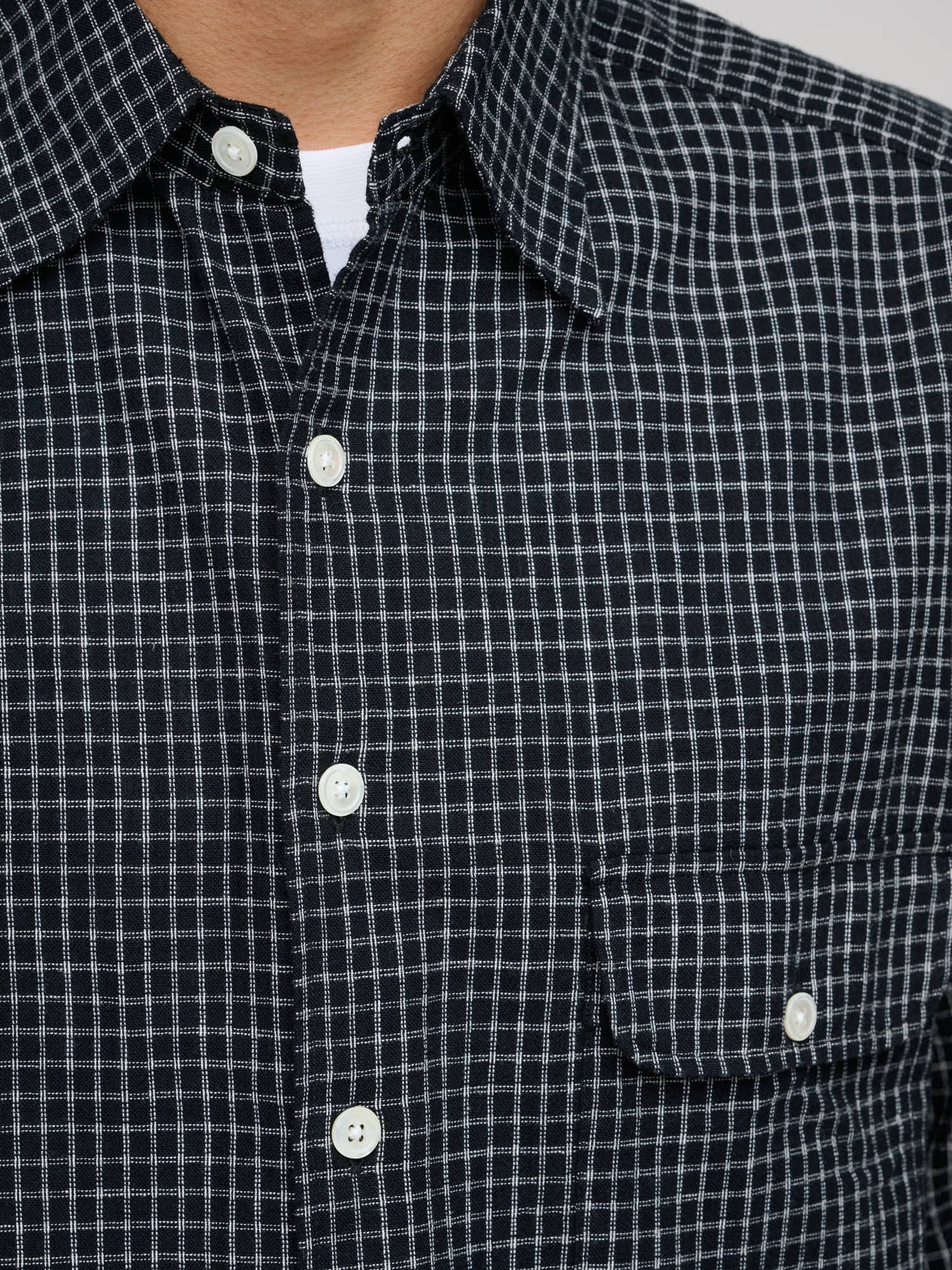 Off Duty Short Sleeve Shirt, Windowpane Check, Black/White