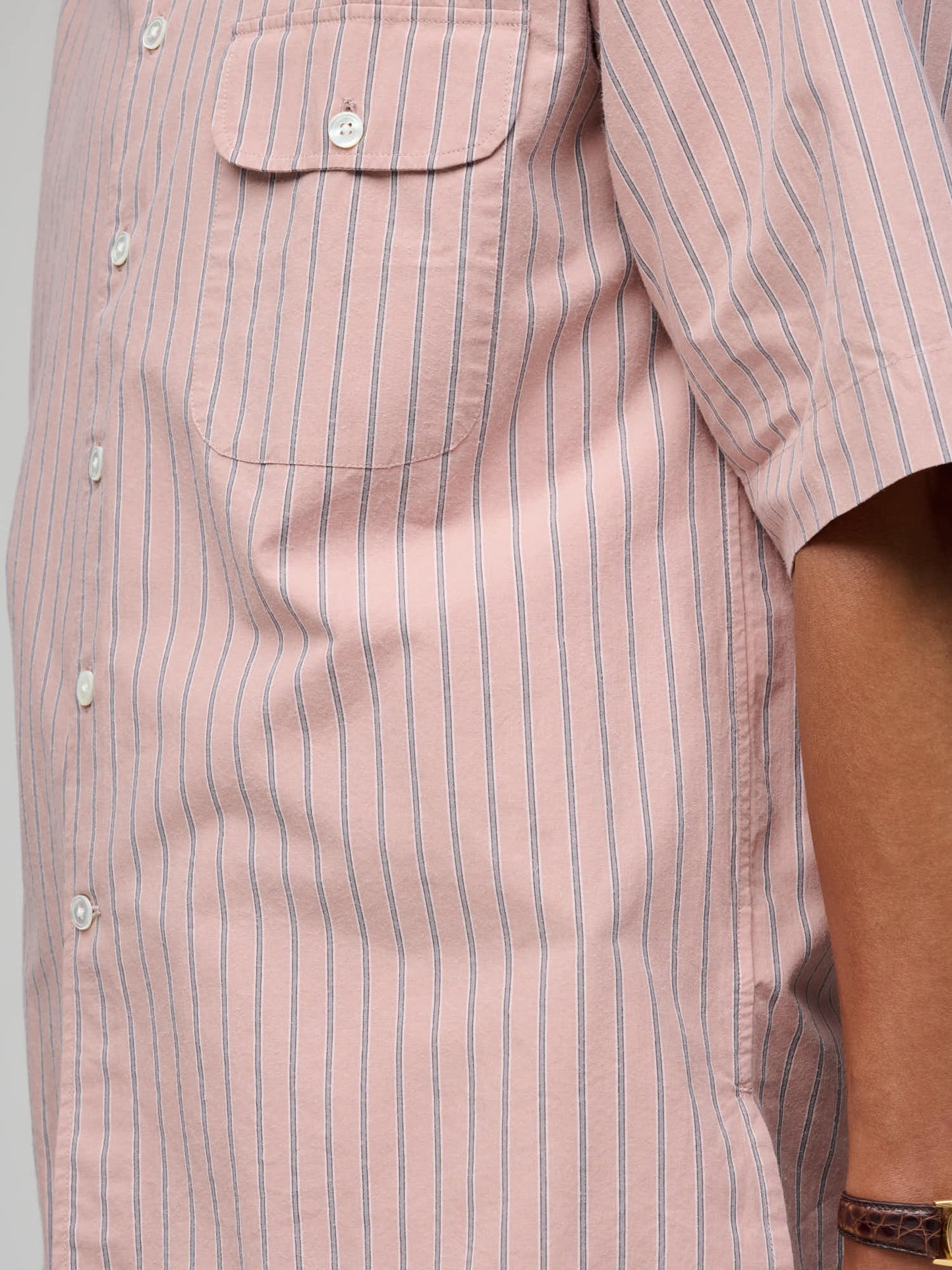 Off Duty Short Sleeve Shirt, Awning Stripe, Soft Pink