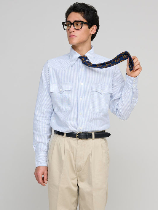 Two-Pocket Oxford Western Shirt, Blue Stripe