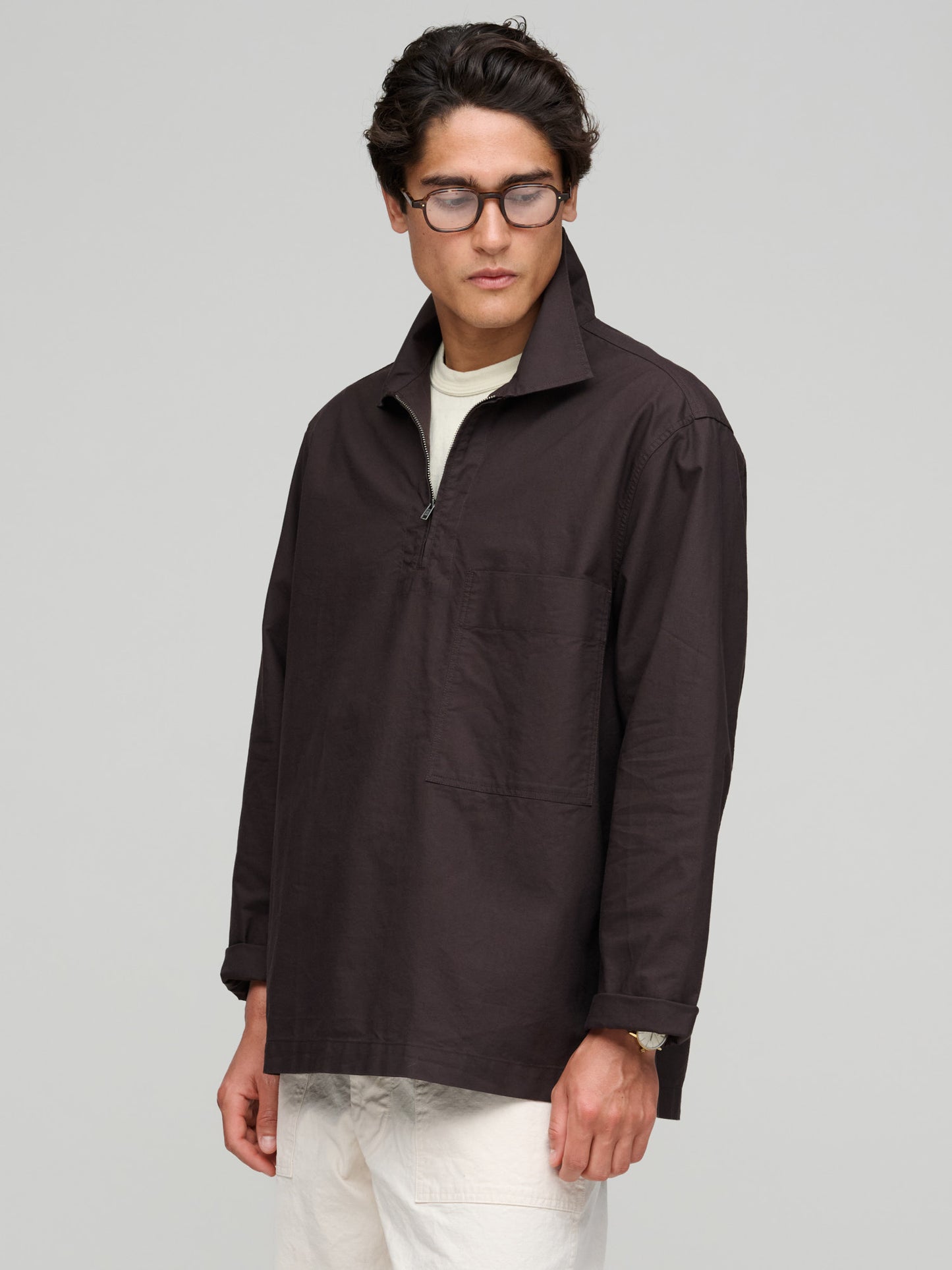 Long Sleeve Half Zip Pull On Shirt, Earth