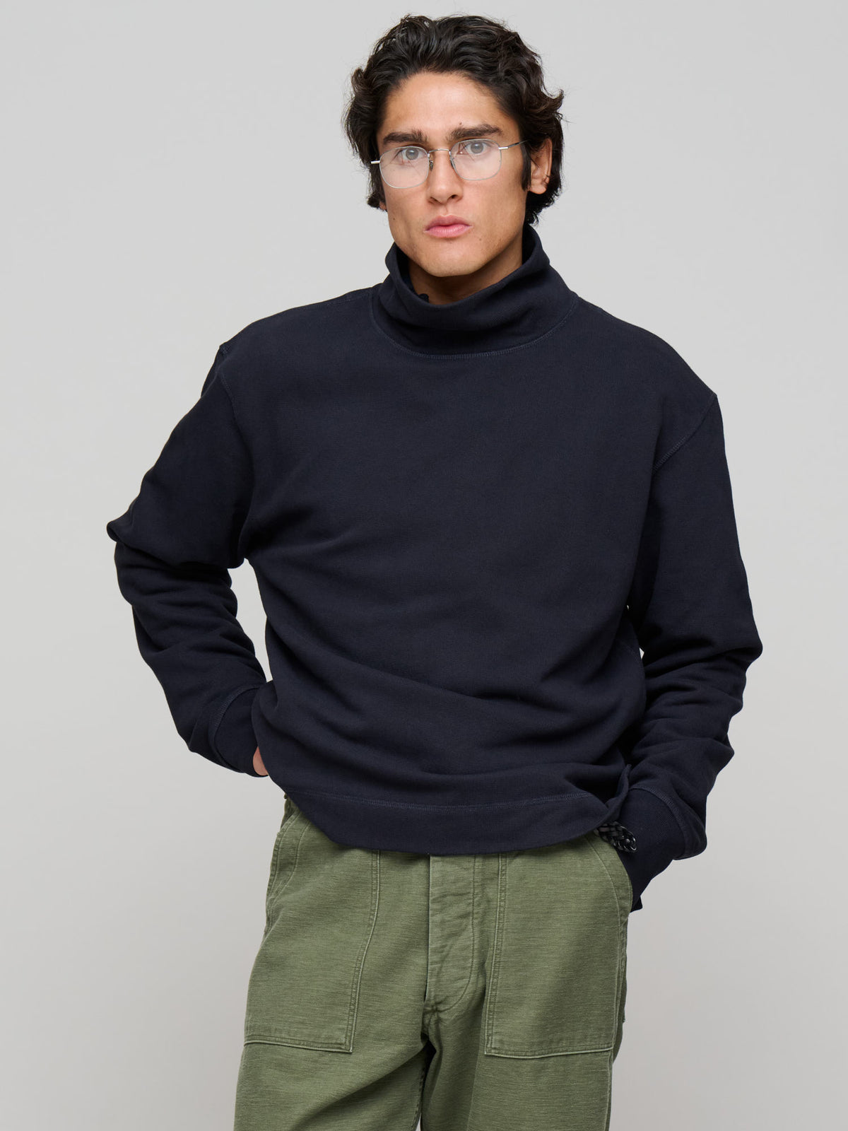 High Neck Sweatshirt Lightweight Loopback, Midnight