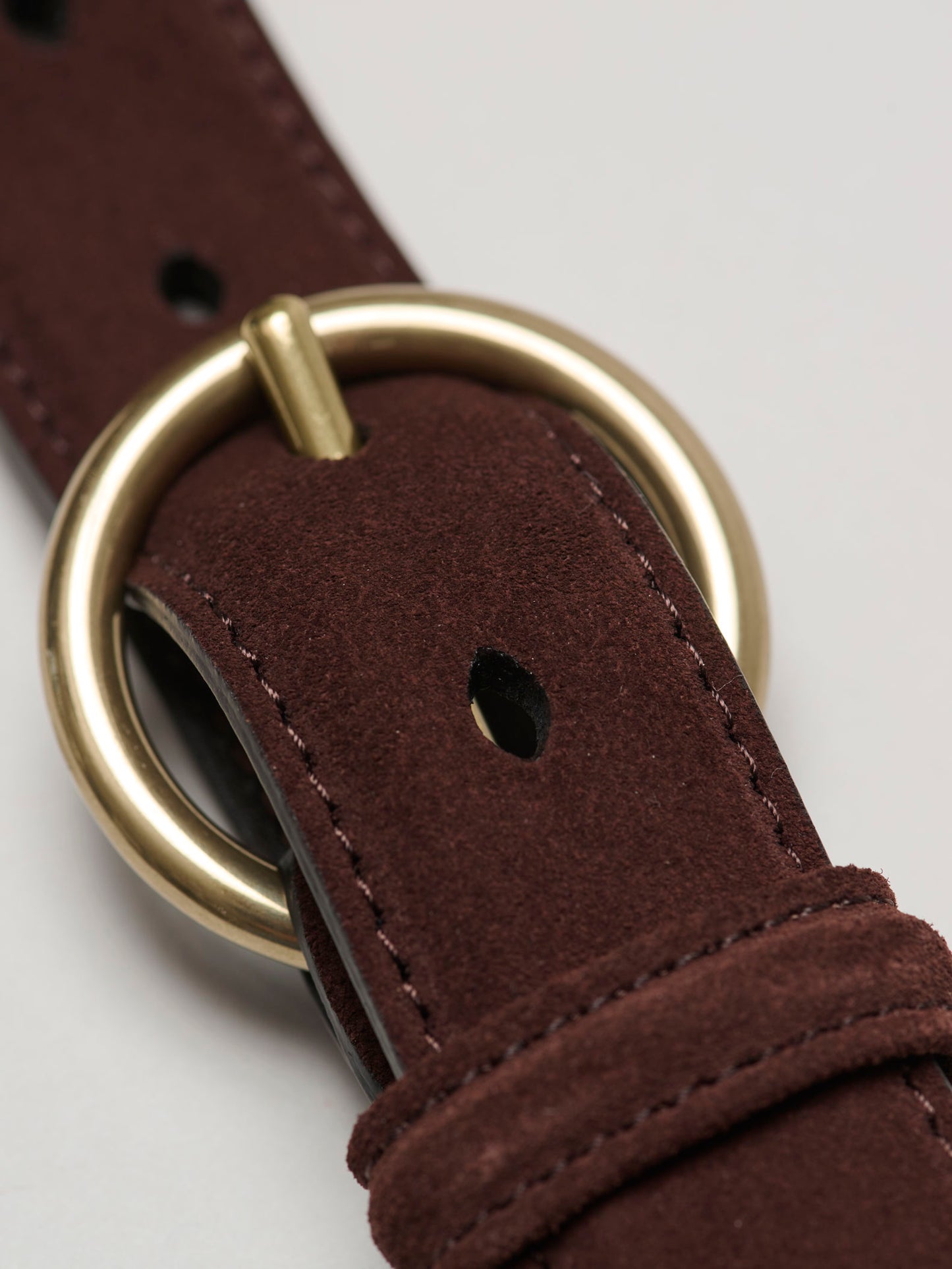 Round Buckle Suede Leather Belt, Dark Brown