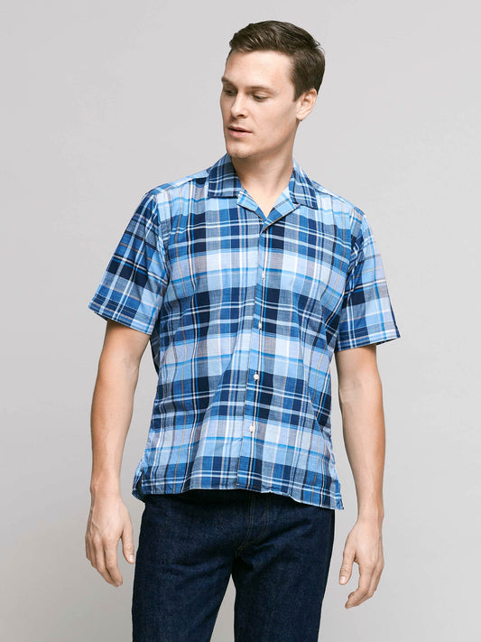 Short Sleeve Madras Shirt, Blue