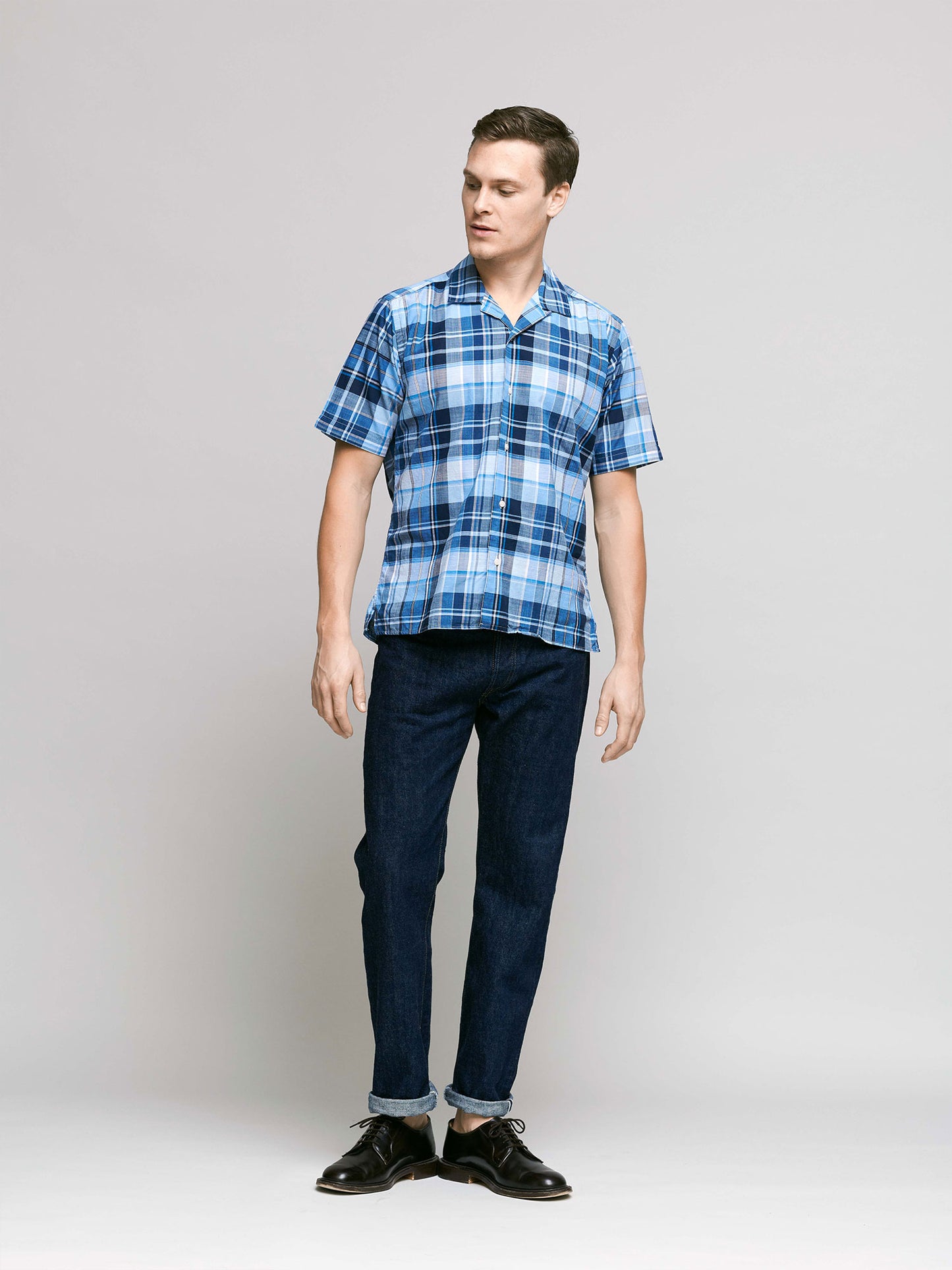 Short Sleeve Madras Shirt, Blue