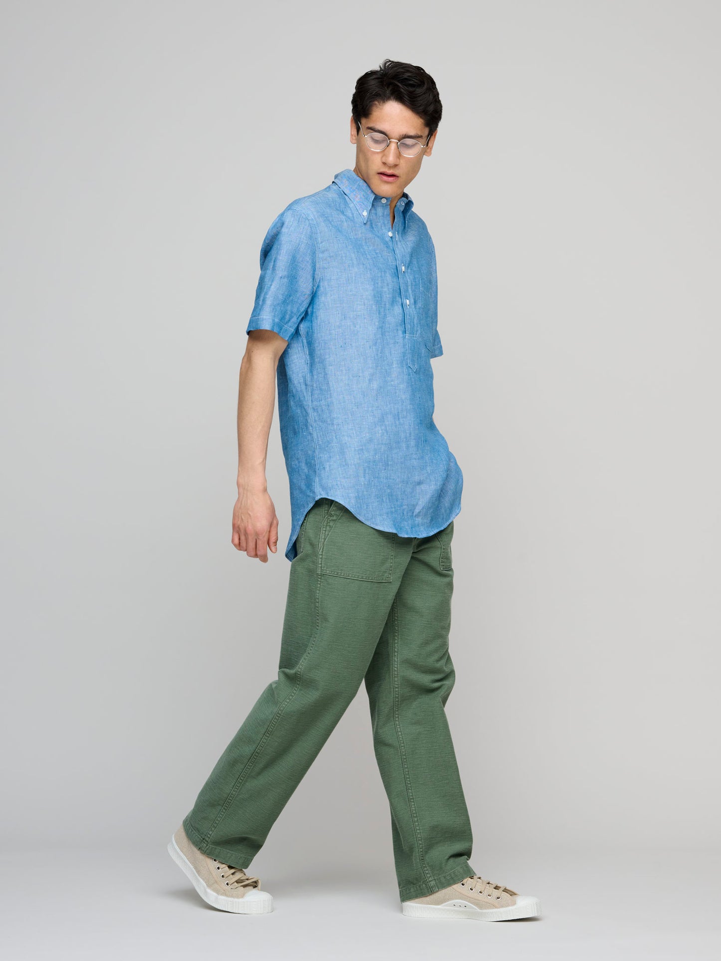 Linen Popover Shirt, Blue Chambray