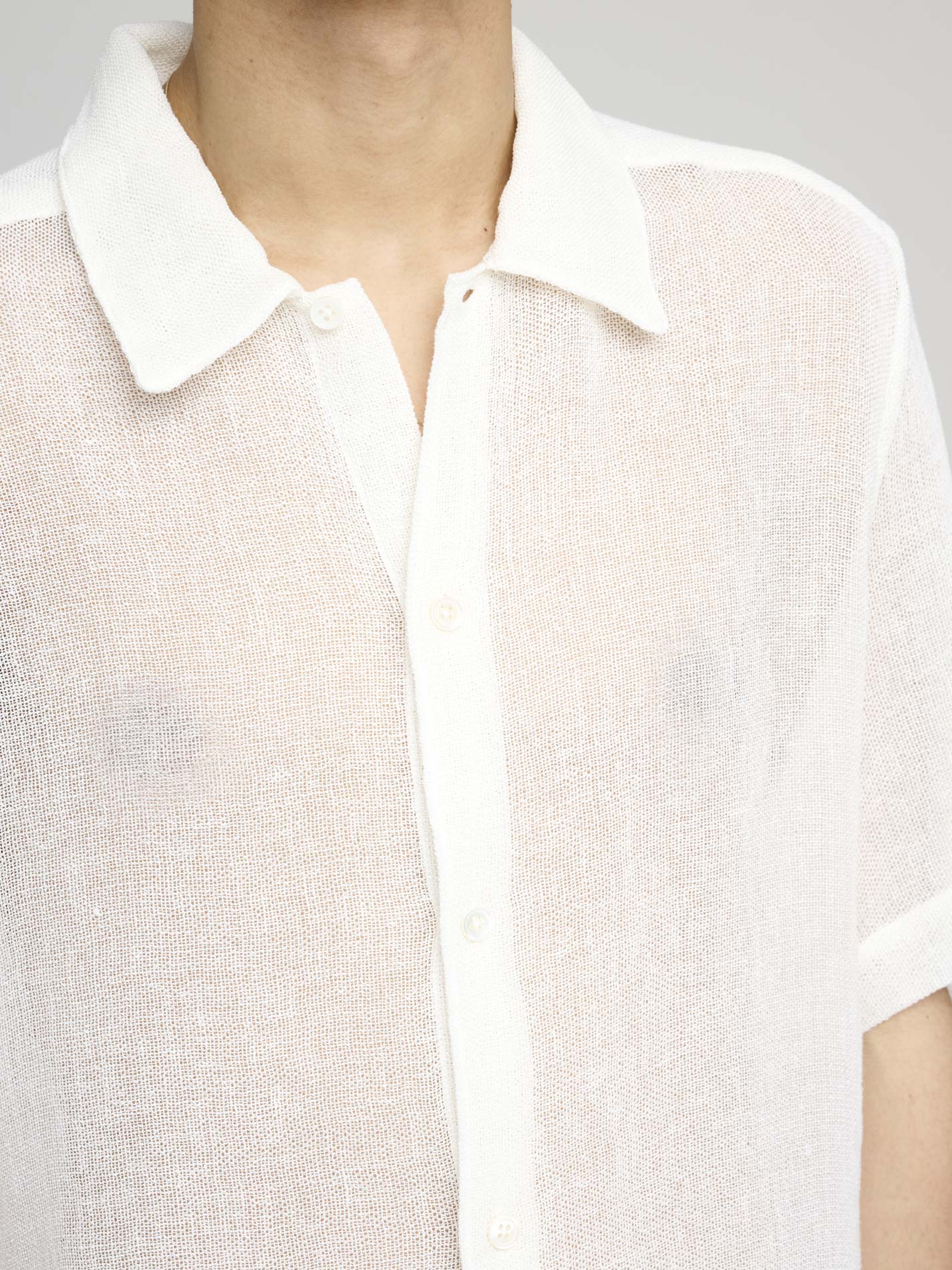 Short Sleeve Wander Shirt Leno Cloth, White