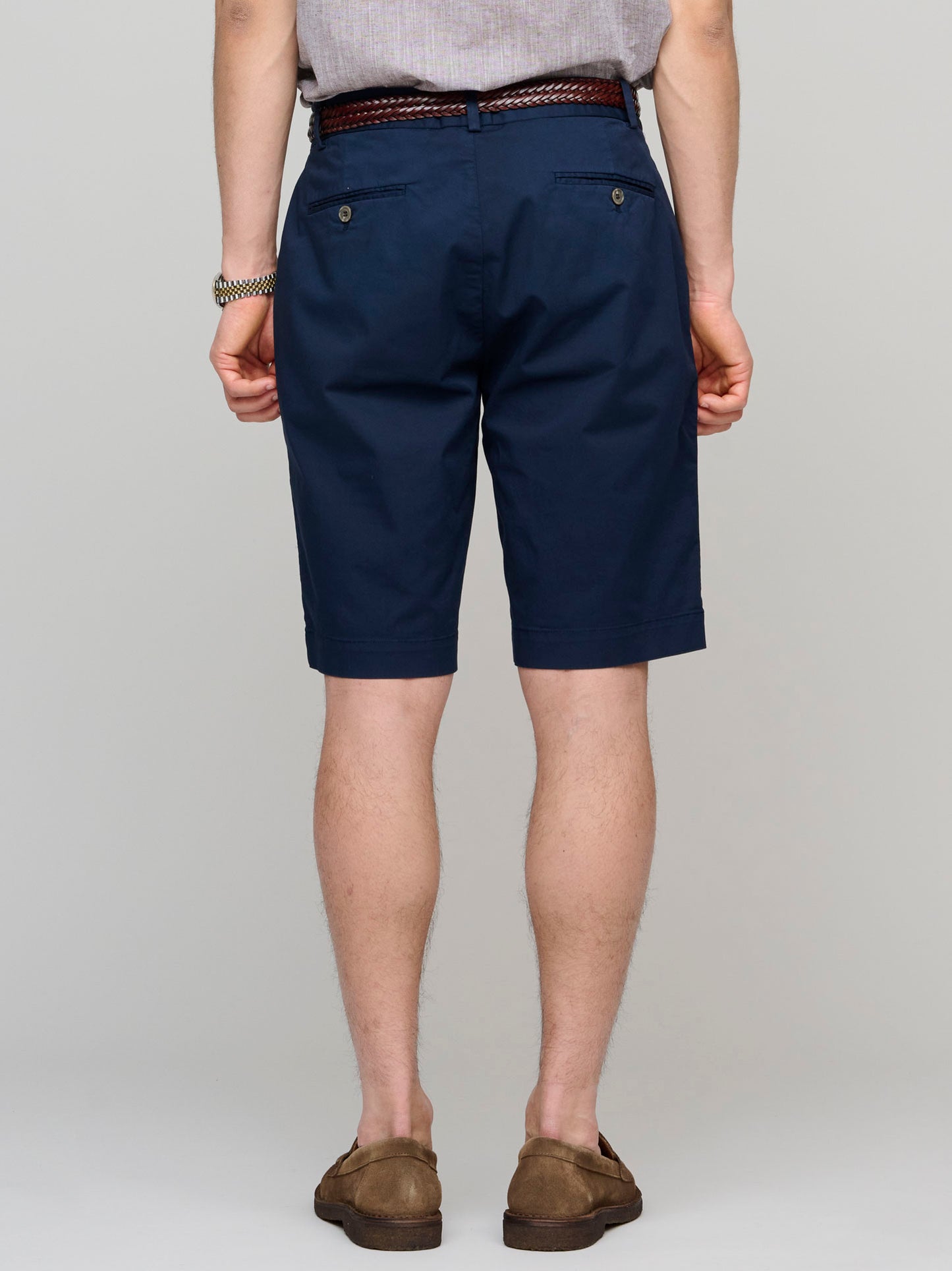 Stretch Cotton Twill Chino Shorts, Navy
