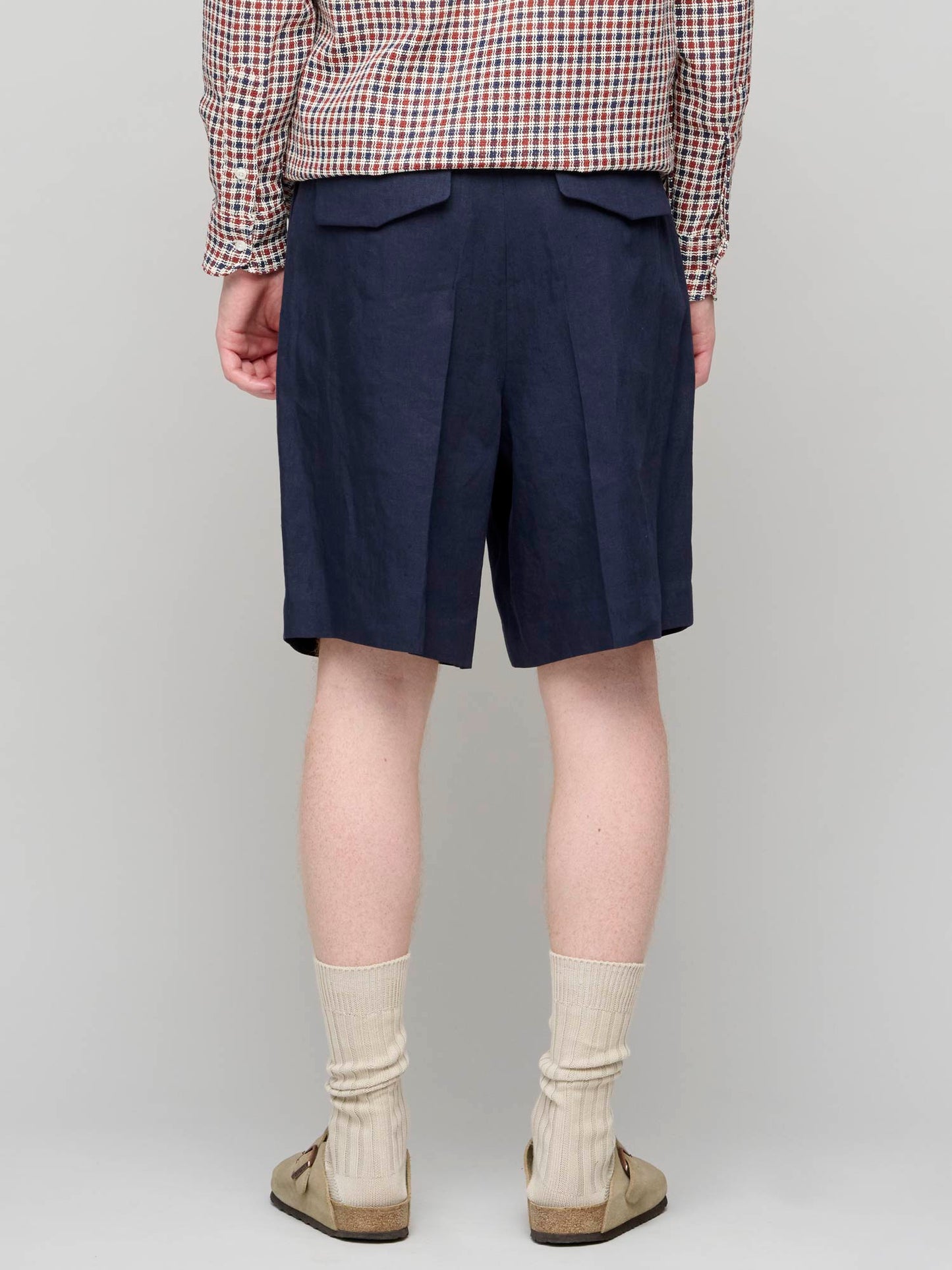 Two Pleat Compact Linen Twill Short, Navy