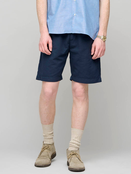 Cotton Linen Drawstring Shorts, Navy