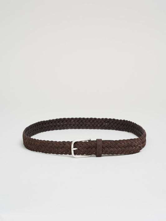 Braided Suede Belt, Dark Brown - Goods
