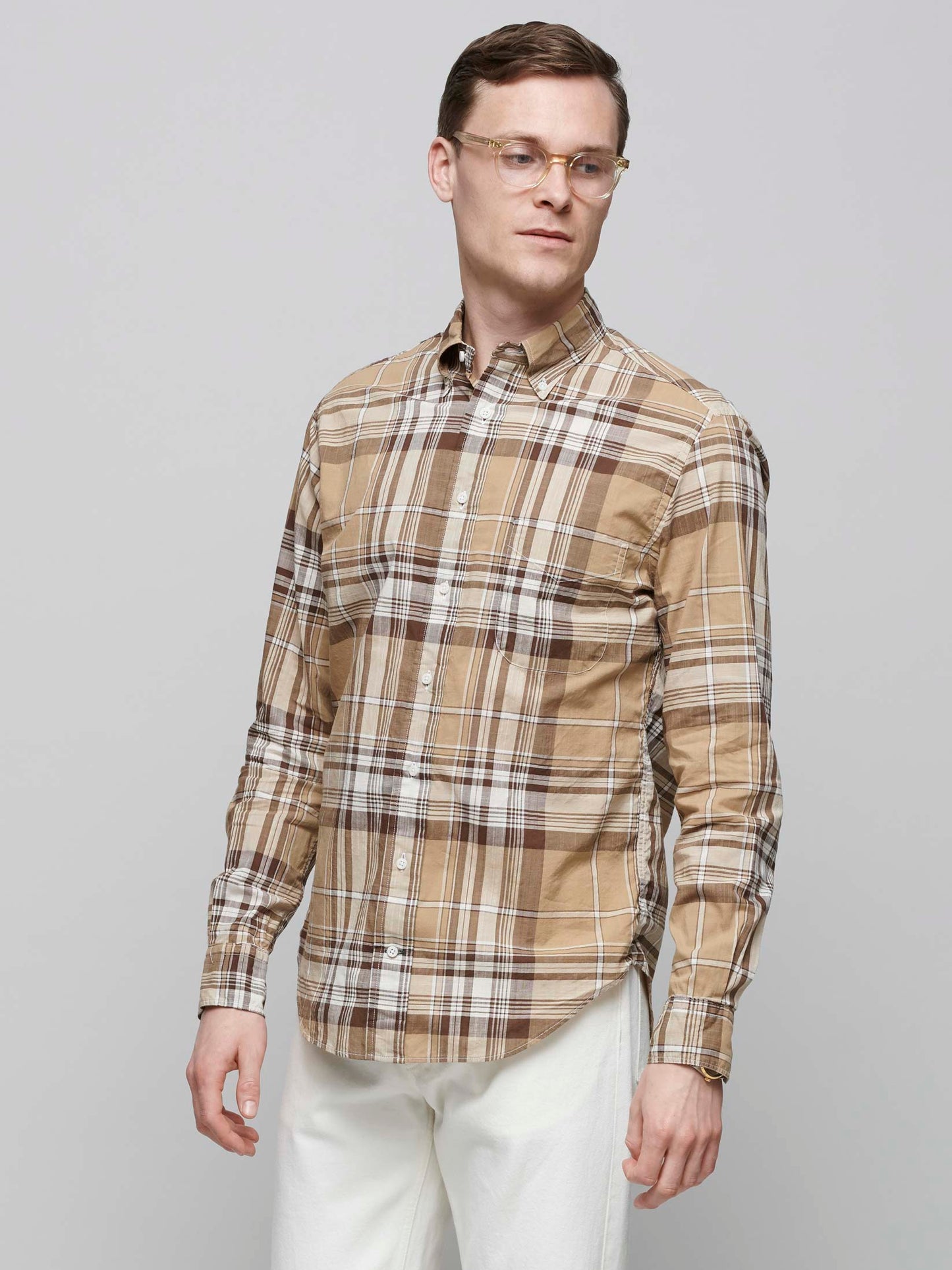 Madras Shirt, Brown & White Check