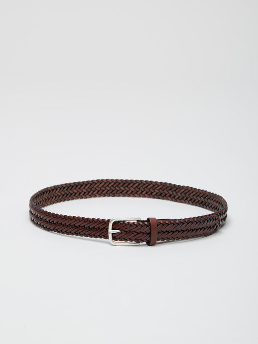 Braided Leather Belt, Mid Brown