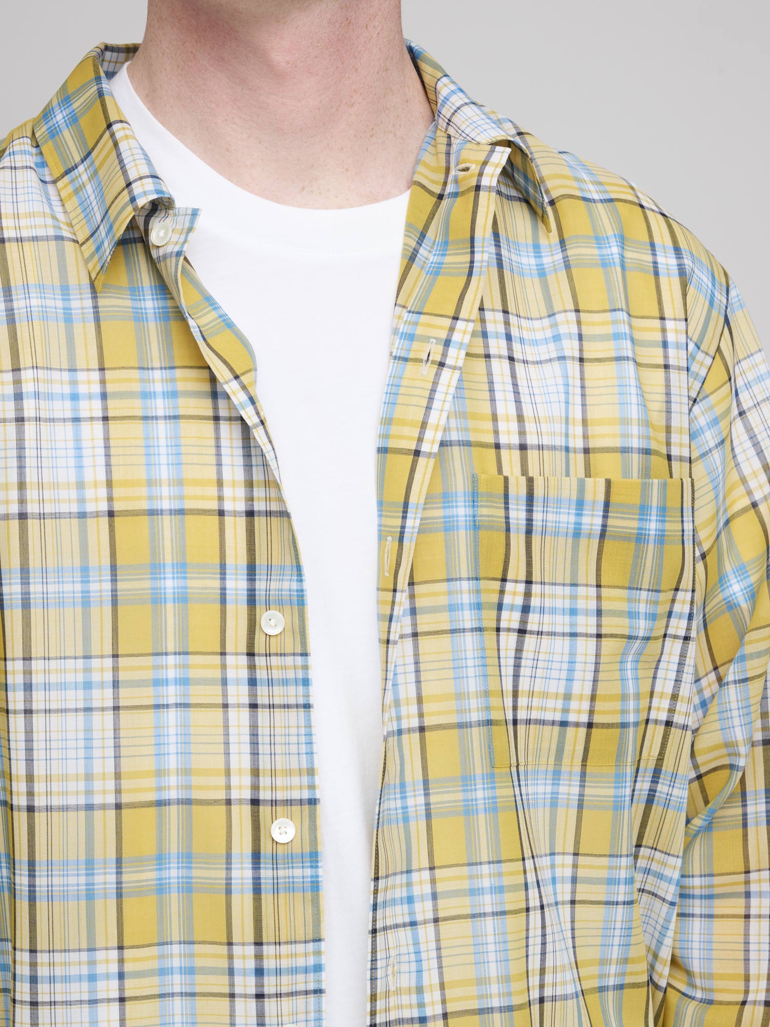 Wool Recycled Polyester Cloth Shirt, Yellow Check