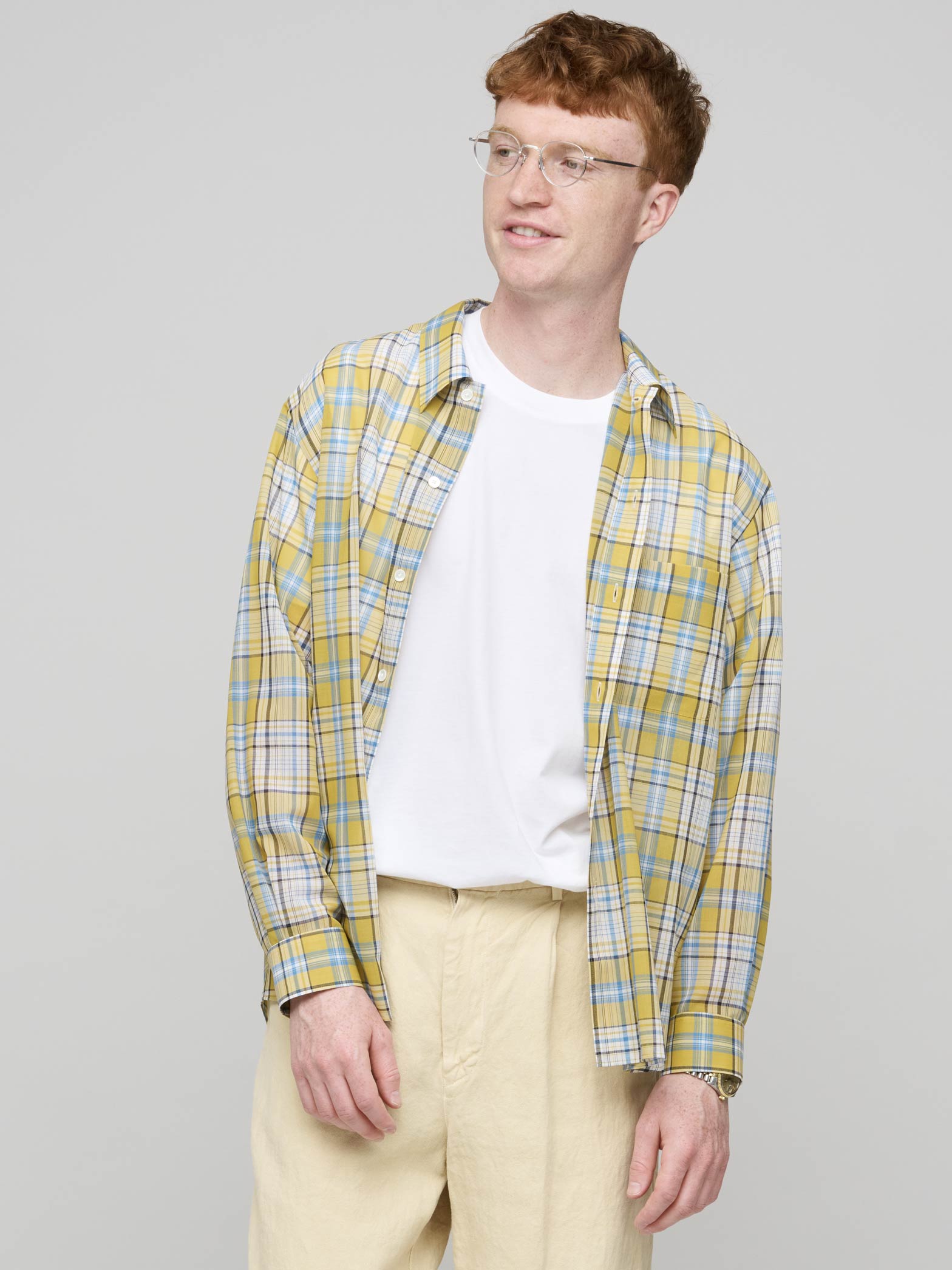 Wool Recycled Polyester Cloth Shirt, Yellow Check